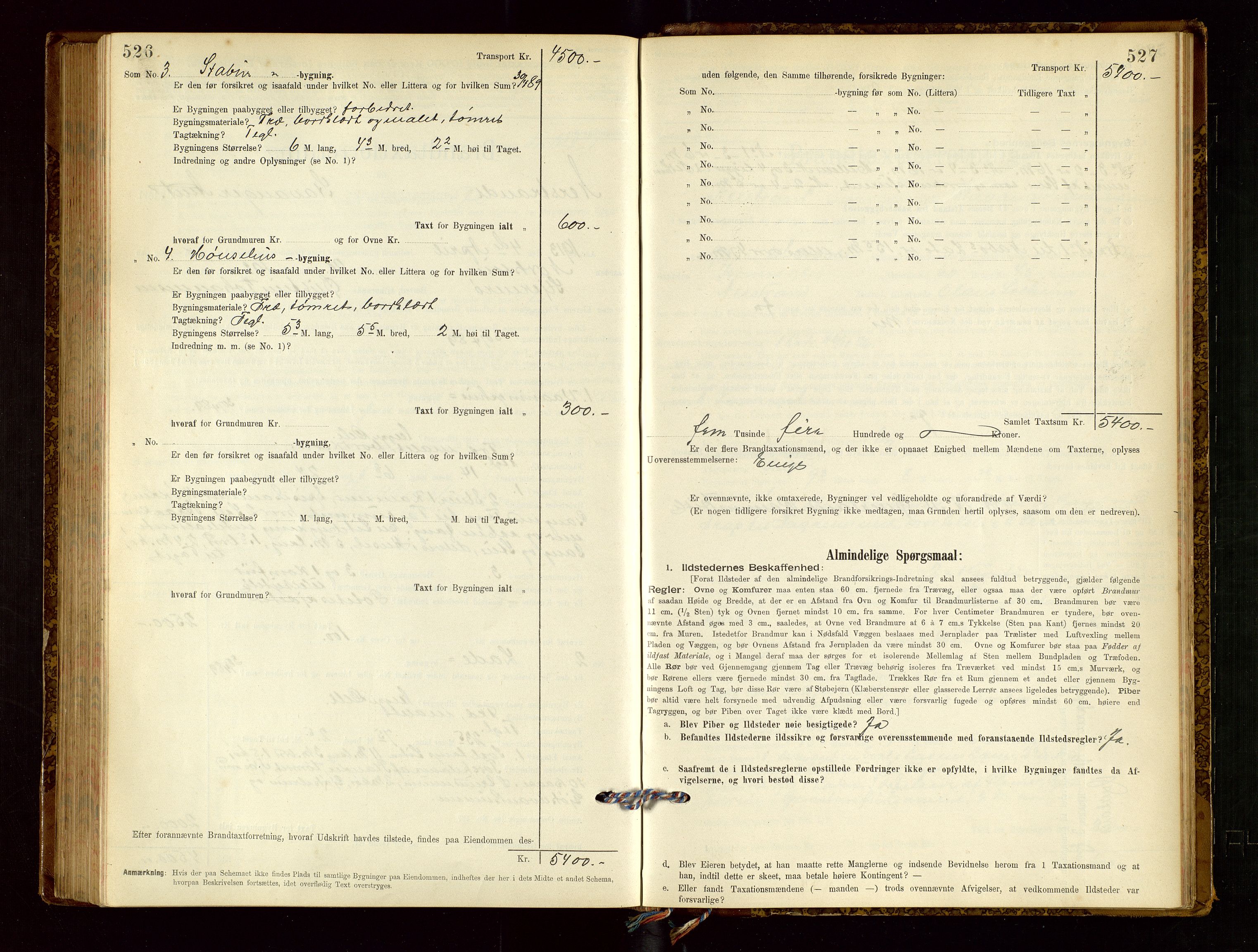 Nedstrand lensmannskontor, AV/SAST-A-100236/Gob/L0001: "Brandtaxationsprotokol for Nerstrand Lensmandsdistrikt Ryfylke fogderi", 1895-1915, p. 526-527