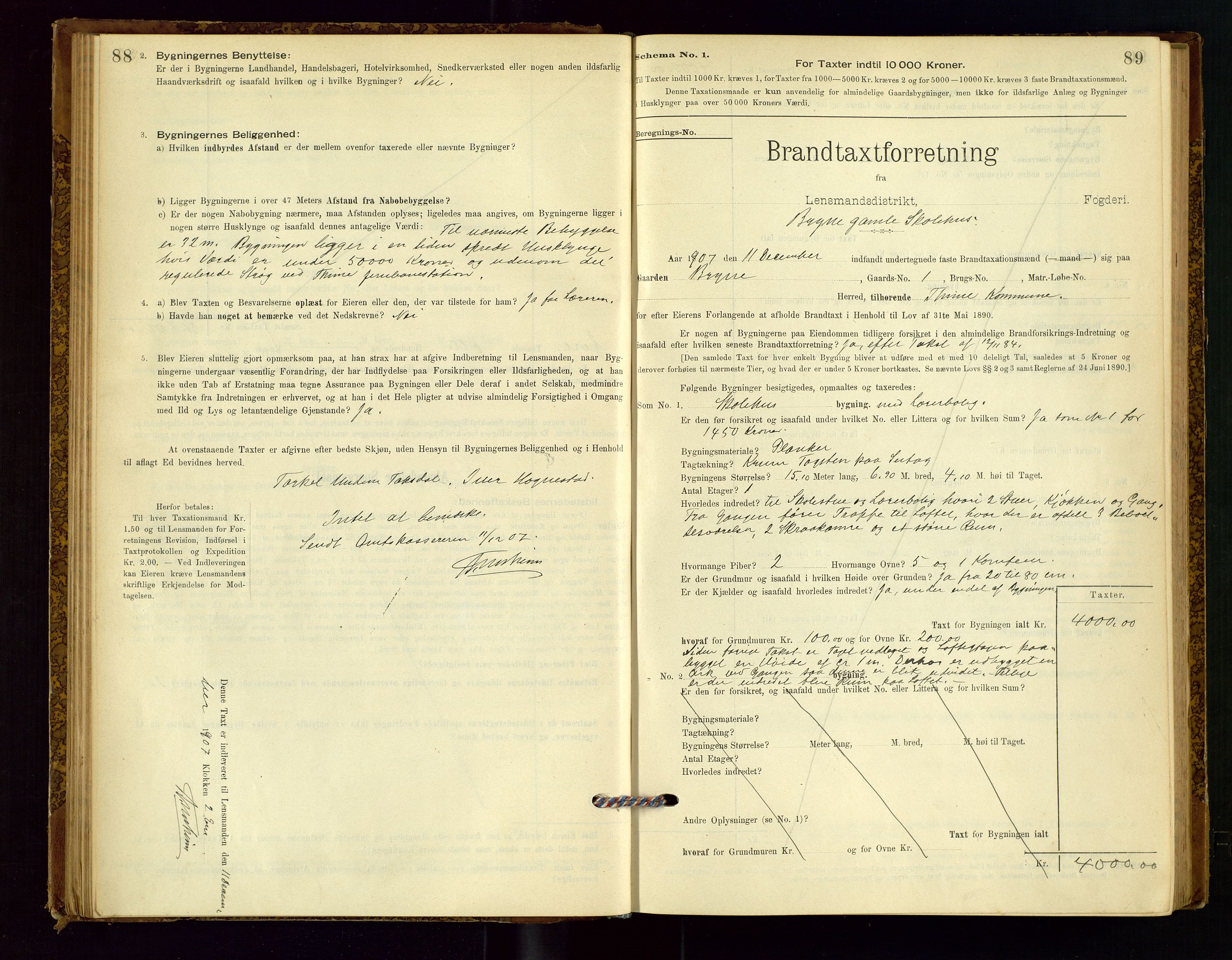 Time lensmannskontor, AV/SAST-A-100420/Gob/L0001: Branntakstprotokoll, 1896-1914, p. 88-89