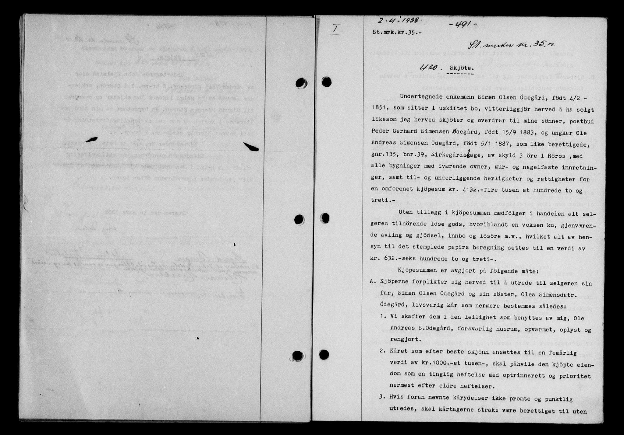 Gauldal sorenskriveri, SAT/A-0014/1/2/2C/L0048: Mortgage book no. 51-52, 1937-1938, p. 491, Diary no: : 430/1938