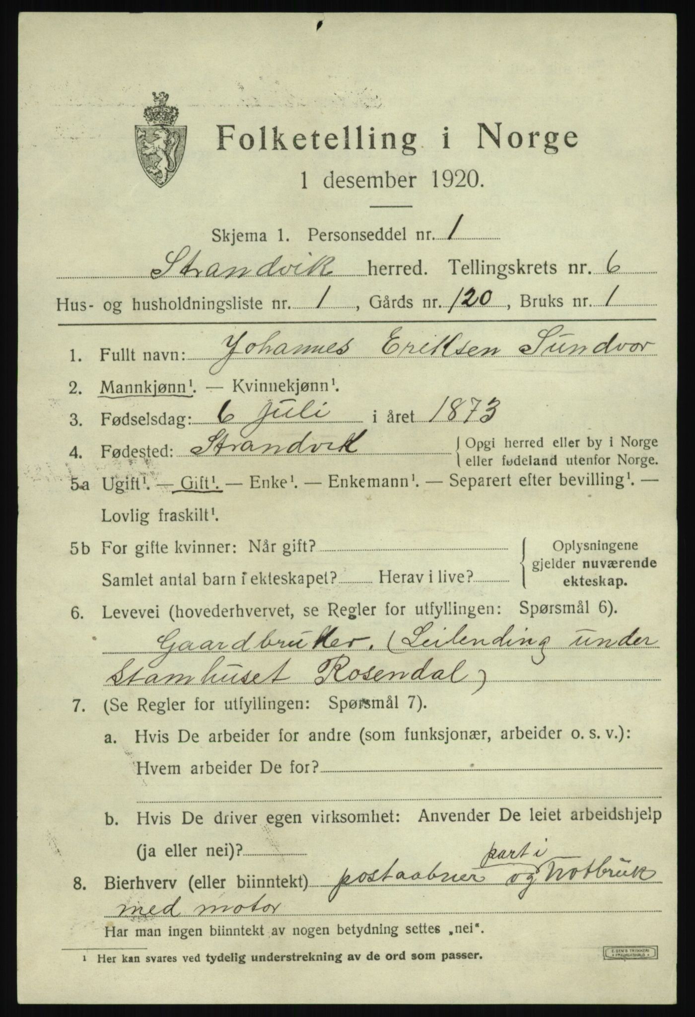 SAB, 1920 census for Strandvik, 1920, p. 4326