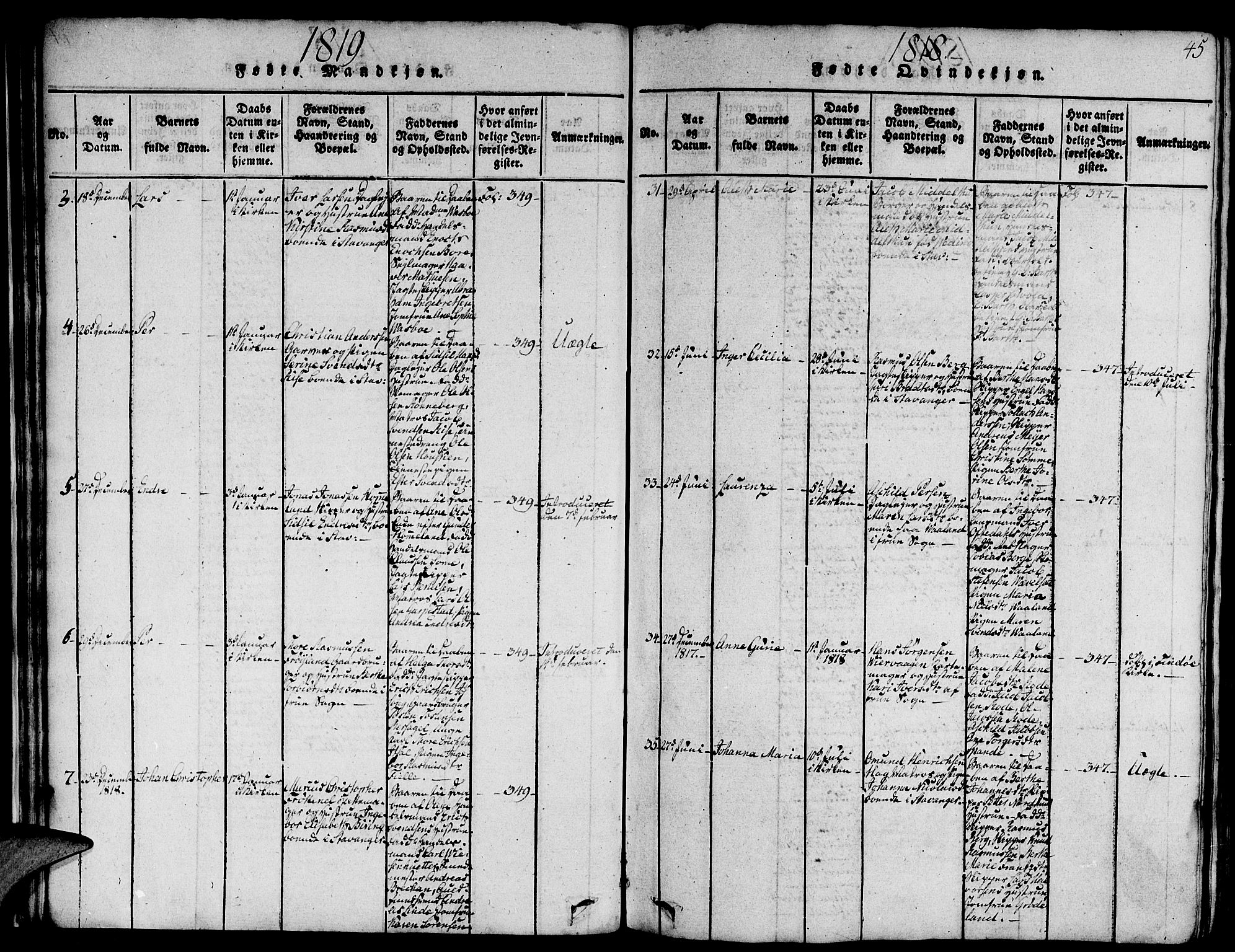 Domkirken sokneprestkontor, SAST/A-101812/001/30/30BA/L0008: Parish register (official) no. A 8, 1816-1821, p. 45