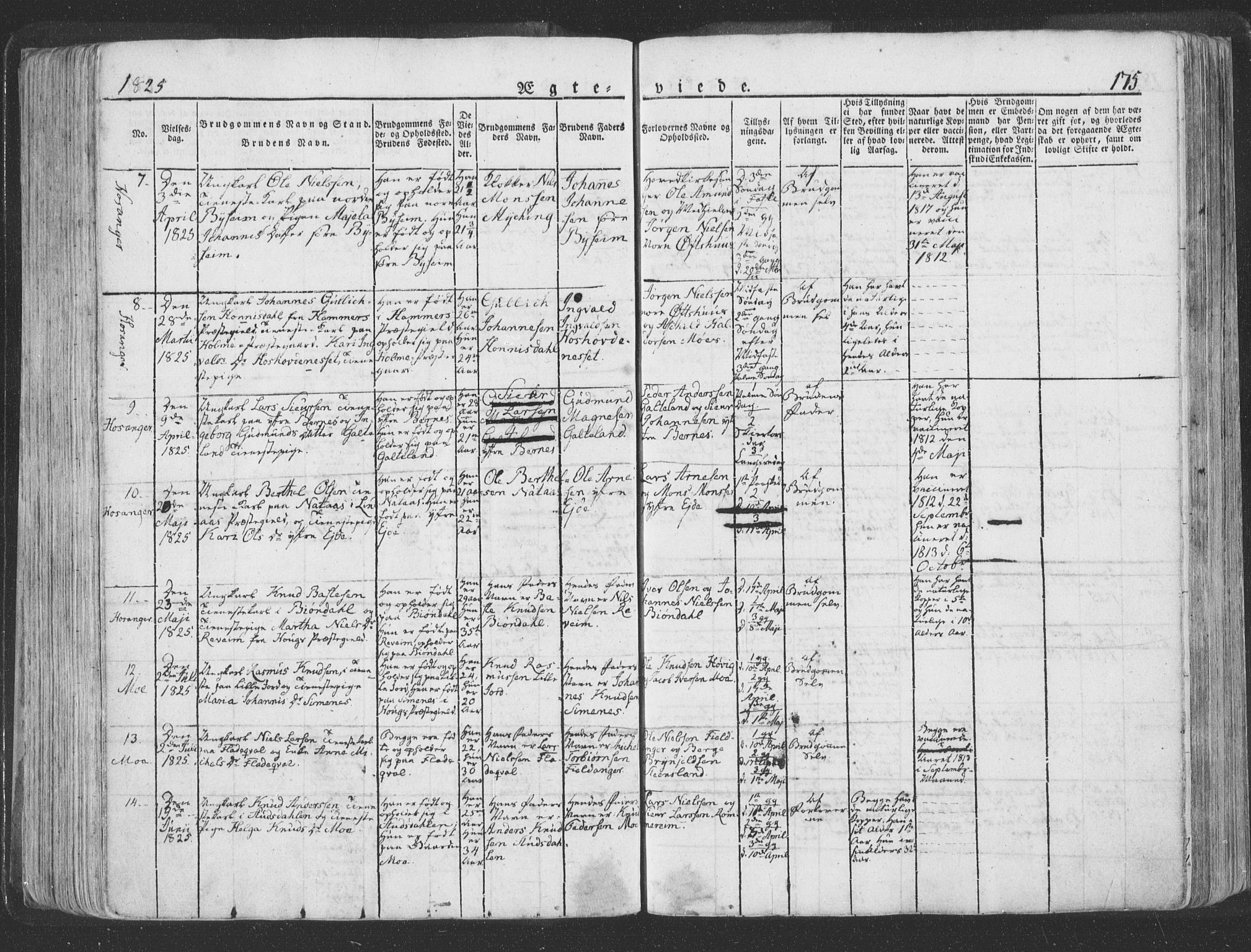 Hosanger sokneprestembete, SAB/A-75801/H/Haa: Parish register (official) no. A 6, 1824-1835, p. 175