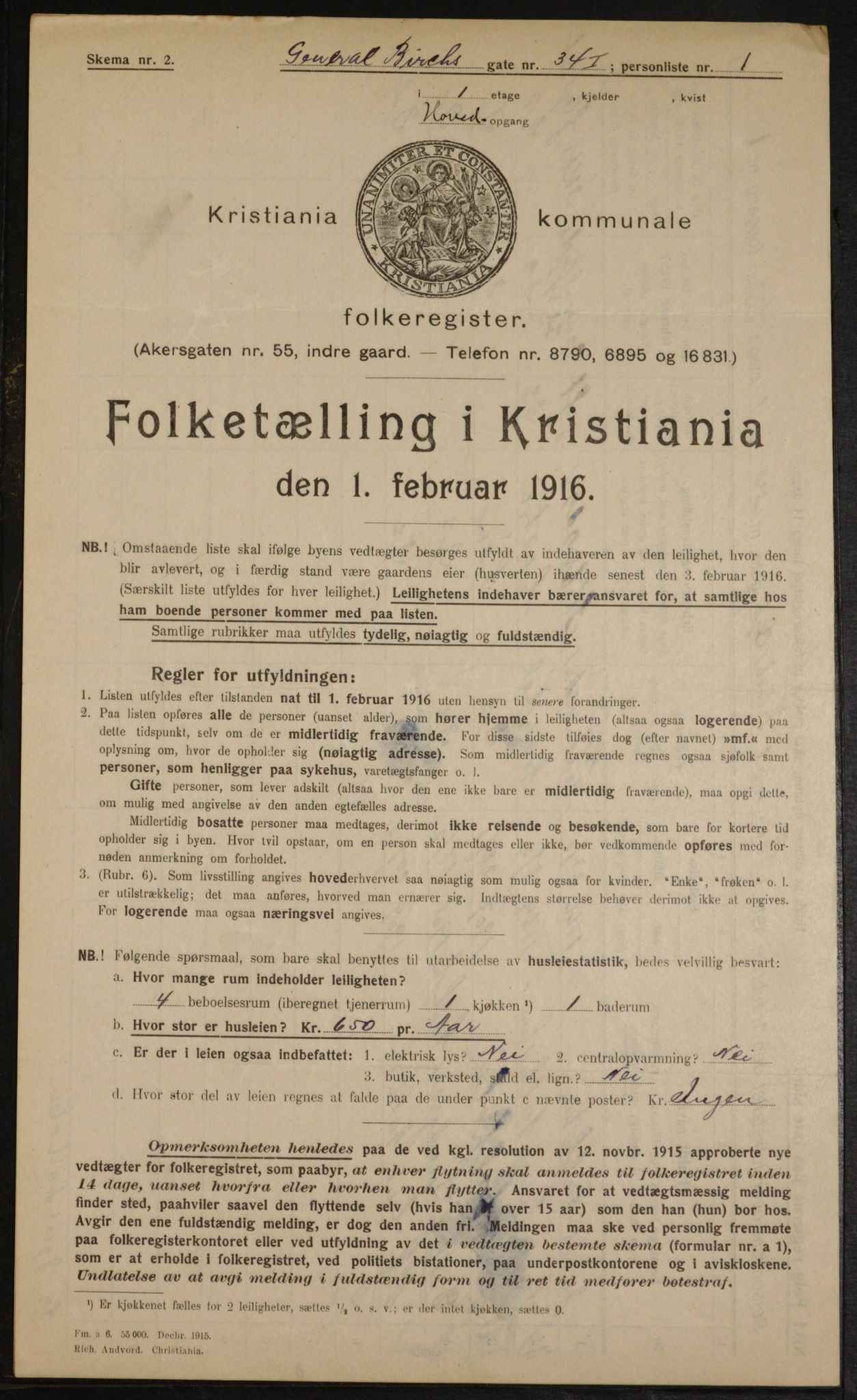 OBA, Municipal Census 1916 for Kristiania, 1916, p. 29743