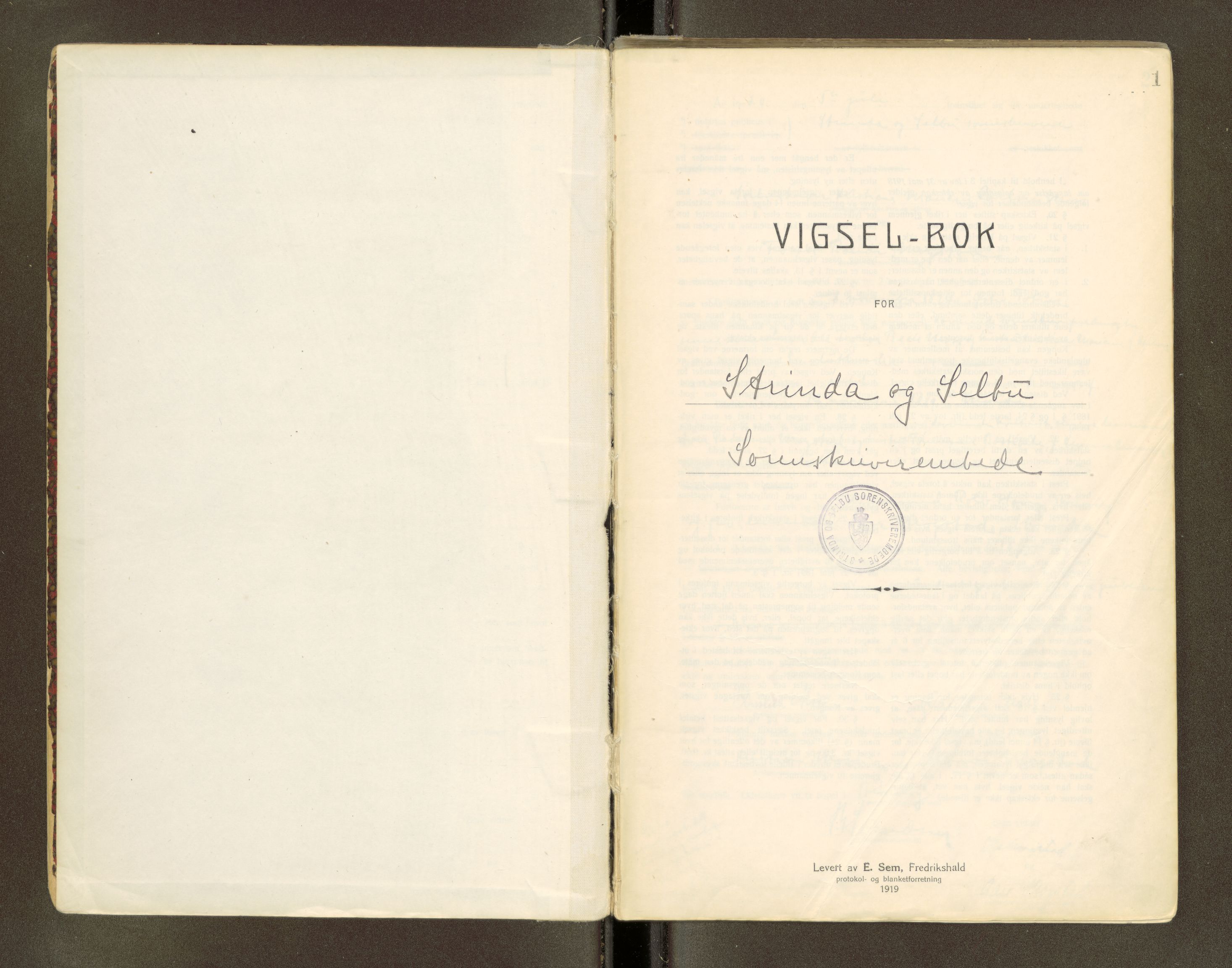 Strinda og Selbu sorenskriveri, SAT/A-0015/6/6D/L0003: Vigselsbok, 1920-1942, p. 1