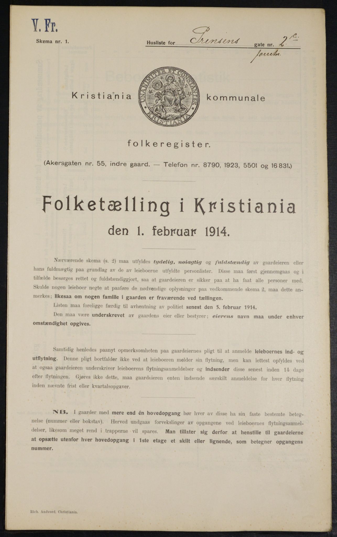 OBA, Municipal Census 1914 for Kristiania, 1914, p. 81258