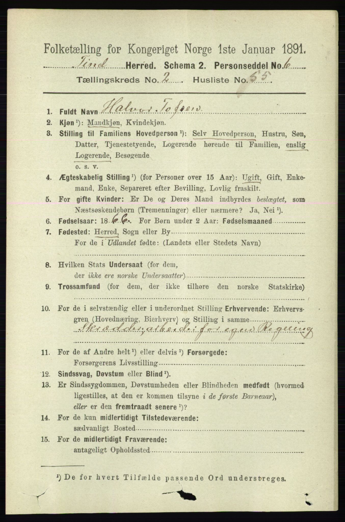 RA, 1891 census for 0826 Tinn, 1891, p. 465