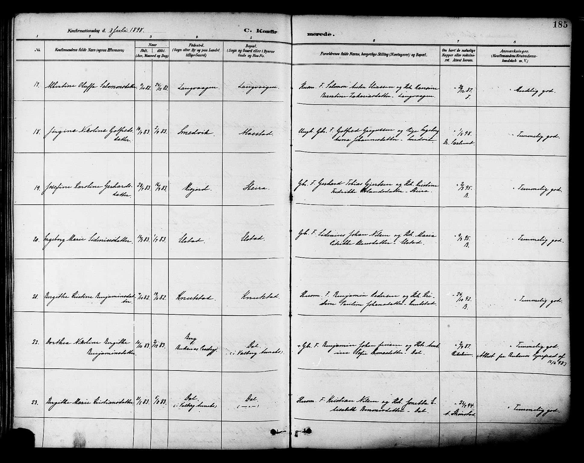 Ministerialprotokoller, klokkerbøker og fødselsregistre - Nordland, AV/SAT-A-1459/880/L1133: Parish register (official) no. 880A07, 1888-1898, p. 185