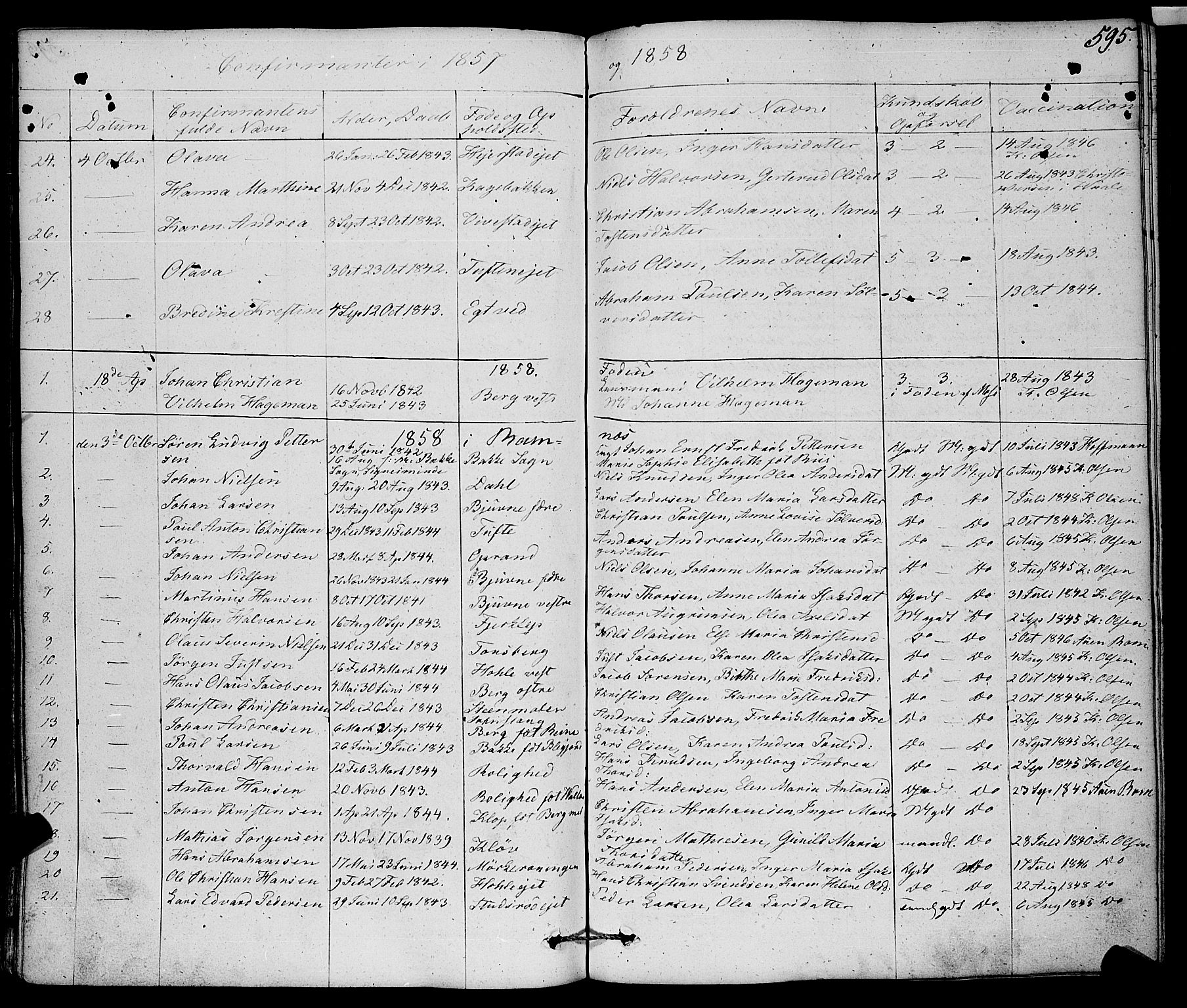 Ramnes kirkebøker, AV/SAKO-A-314/F/Fa/L0005: Parish register (official) no. I 5, 1841-1861, p. 594-595