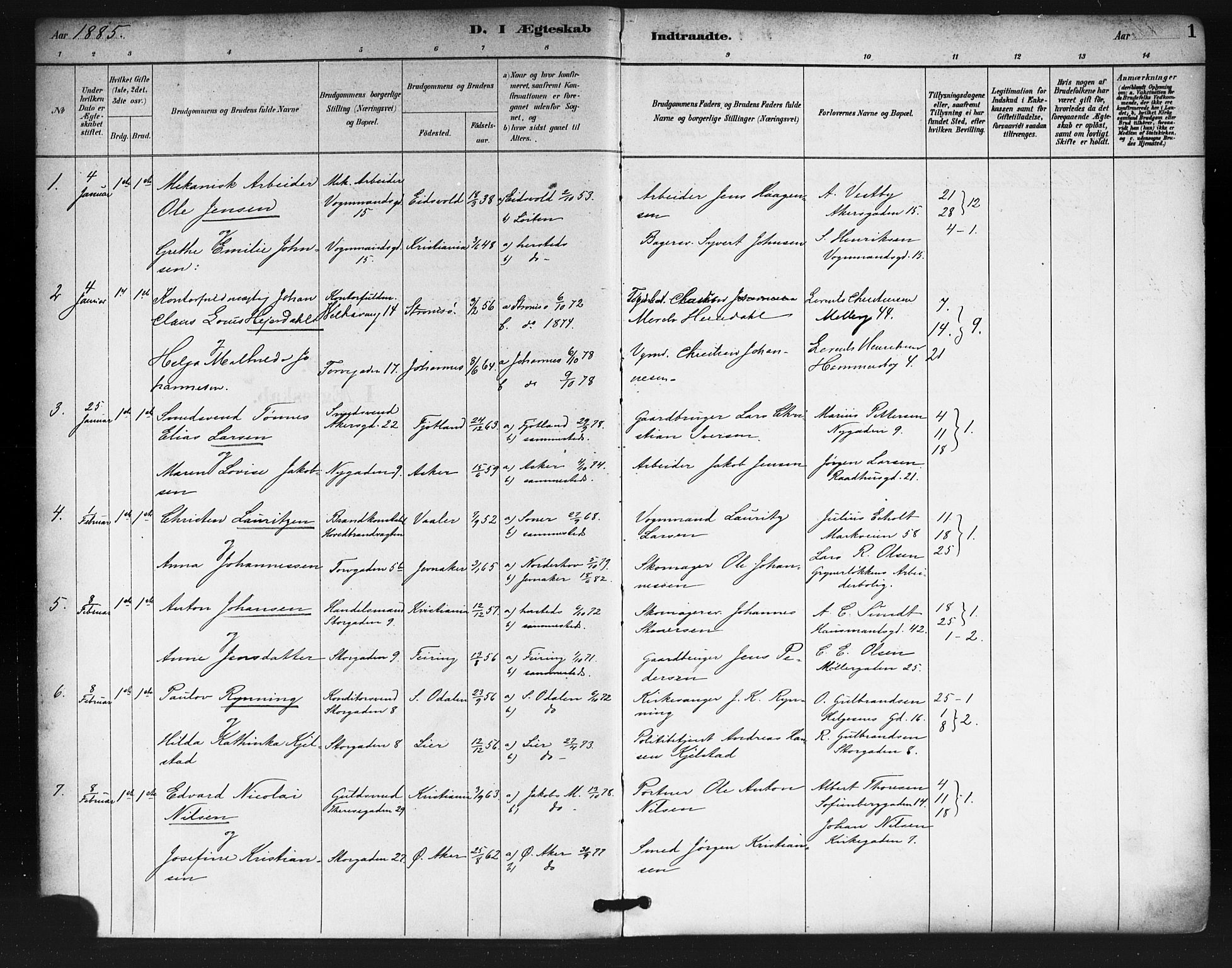 SAO, Oslo domkirke Kirkebøker, SAO/A-10752/F/Fa/L0032Parish register (official) no. 32, 1885-1902, p. 1