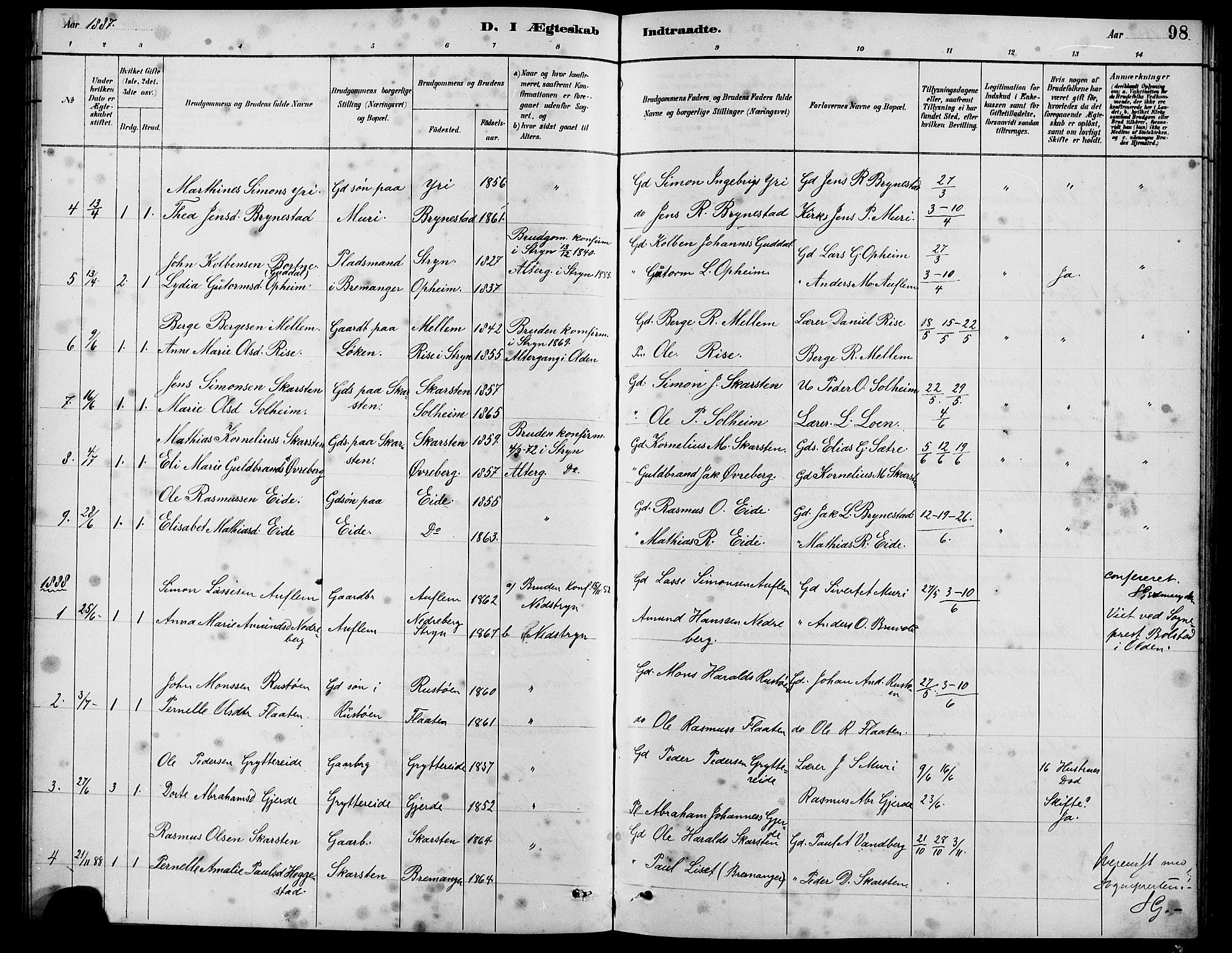 Innvik sokneprestembete, SAB/A-80501: Parish register (copy) no. B 3, 1886-1897, p. 98