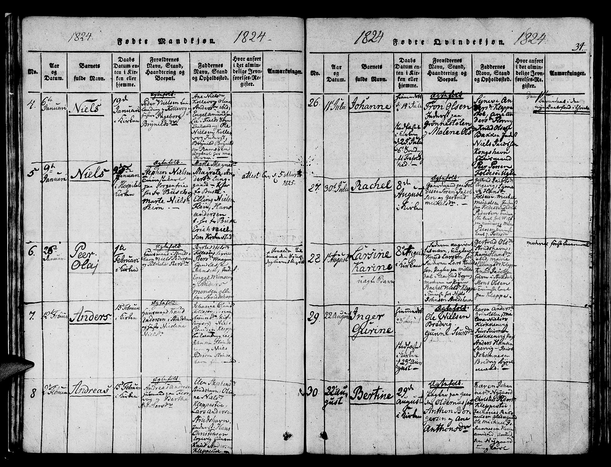 Askøy Sokneprestembete, AV/SAB-A-74101/H/Ha/Haa/Haaa/L0003: Parish register (official) no. A 3, 1815-1825, p. 34