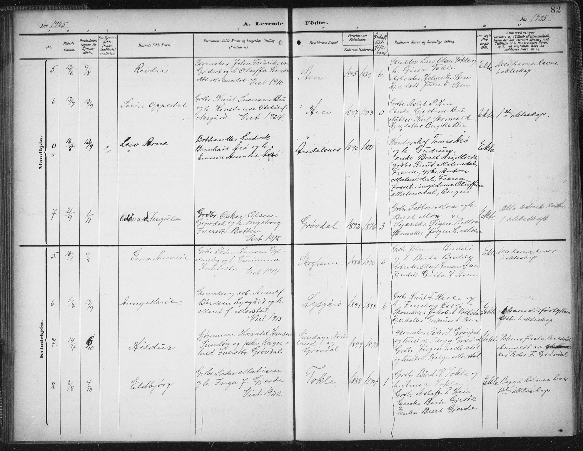 Ministerialprotokoller, klokkerbøker og fødselsregistre - Møre og Romsdal, AV/SAT-A-1454/545/L0589: Parish register (copy) no. 545C03, 1902-1937, p. 82