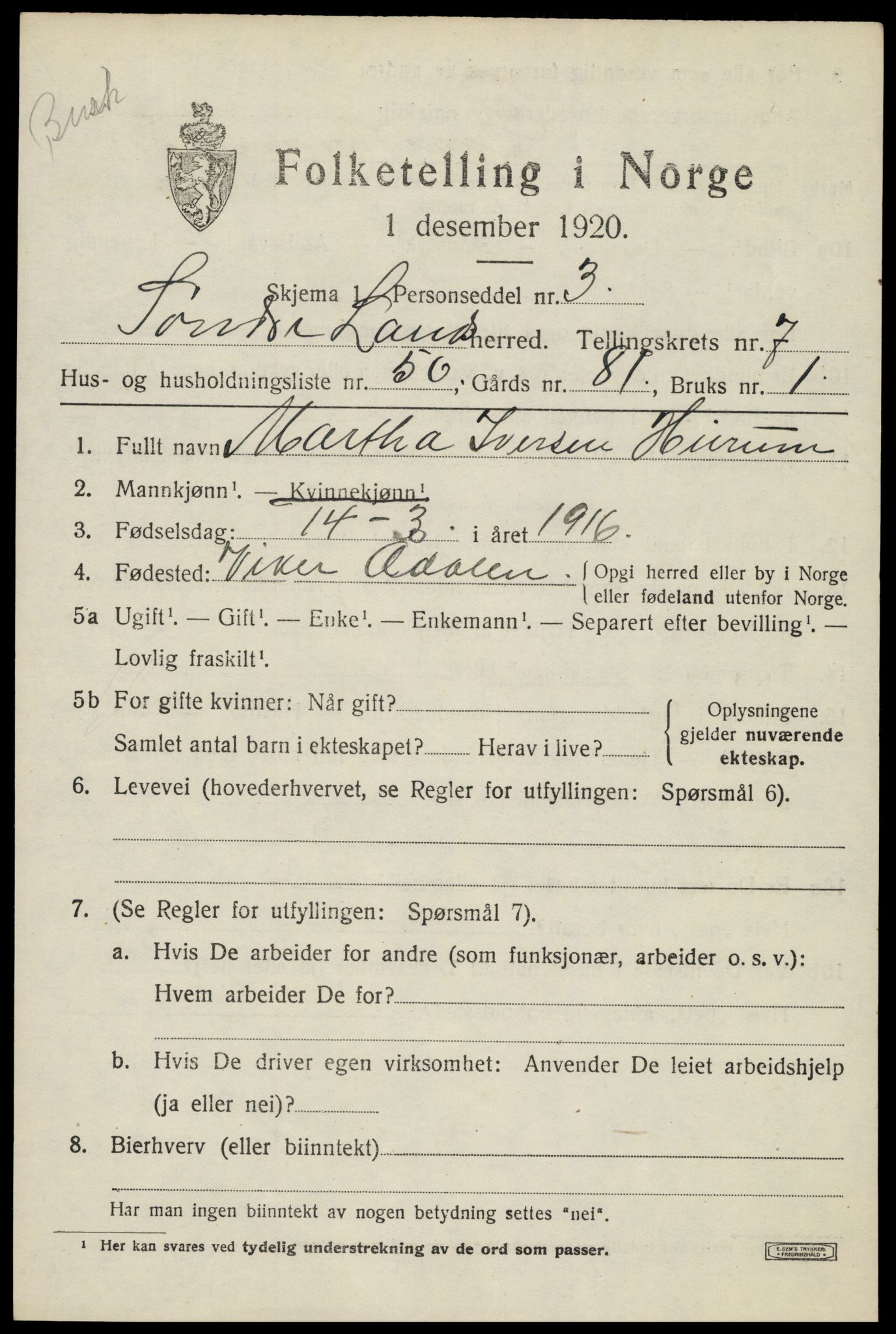 SAH, 1920 census for Søndre Land, 1920, p. 7569