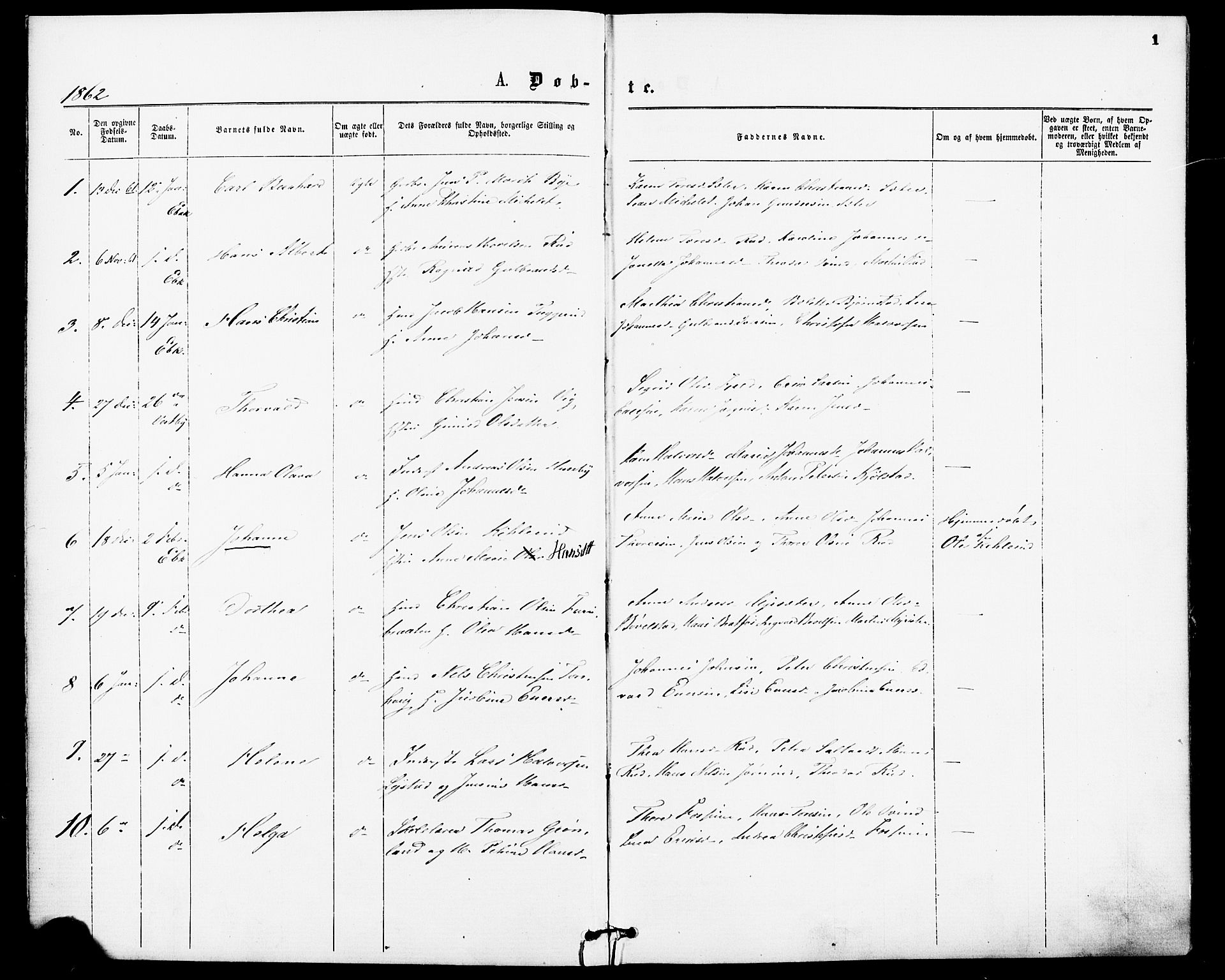 Enebakk prestekontor Kirkebøker, AV/SAO-A-10171c/F/Fa/L0011: Parish register (official) no. I 11, 1862-1882, p. 1