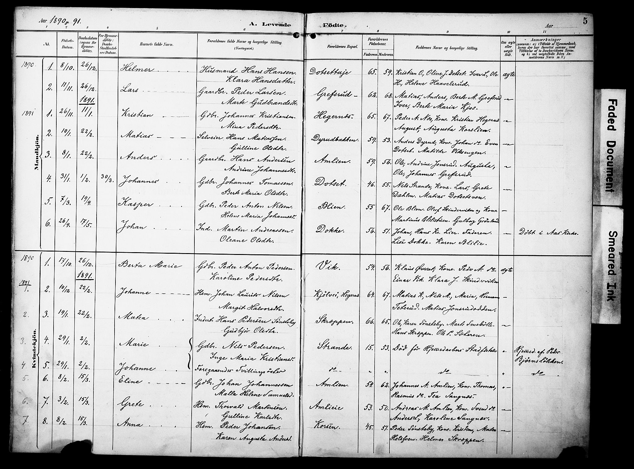 Vestre Toten prestekontor, AV/SAH-PREST-108/H/Ha/Haa/L0012: Parish register (official) no. 12, 1890-1906, p. 5