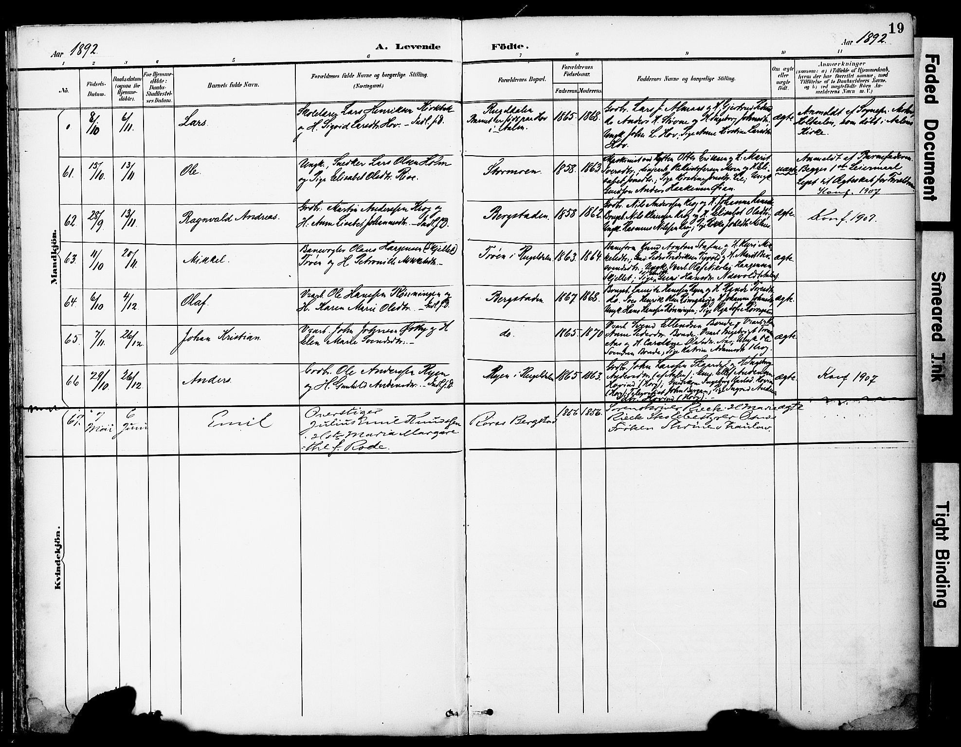 Ministerialprotokoller, klokkerbøker og fødselsregistre - Sør-Trøndelag, SAT/A-1456/681/L0935: Parish register (official) no. 681A13, 1890-1898, p. 19