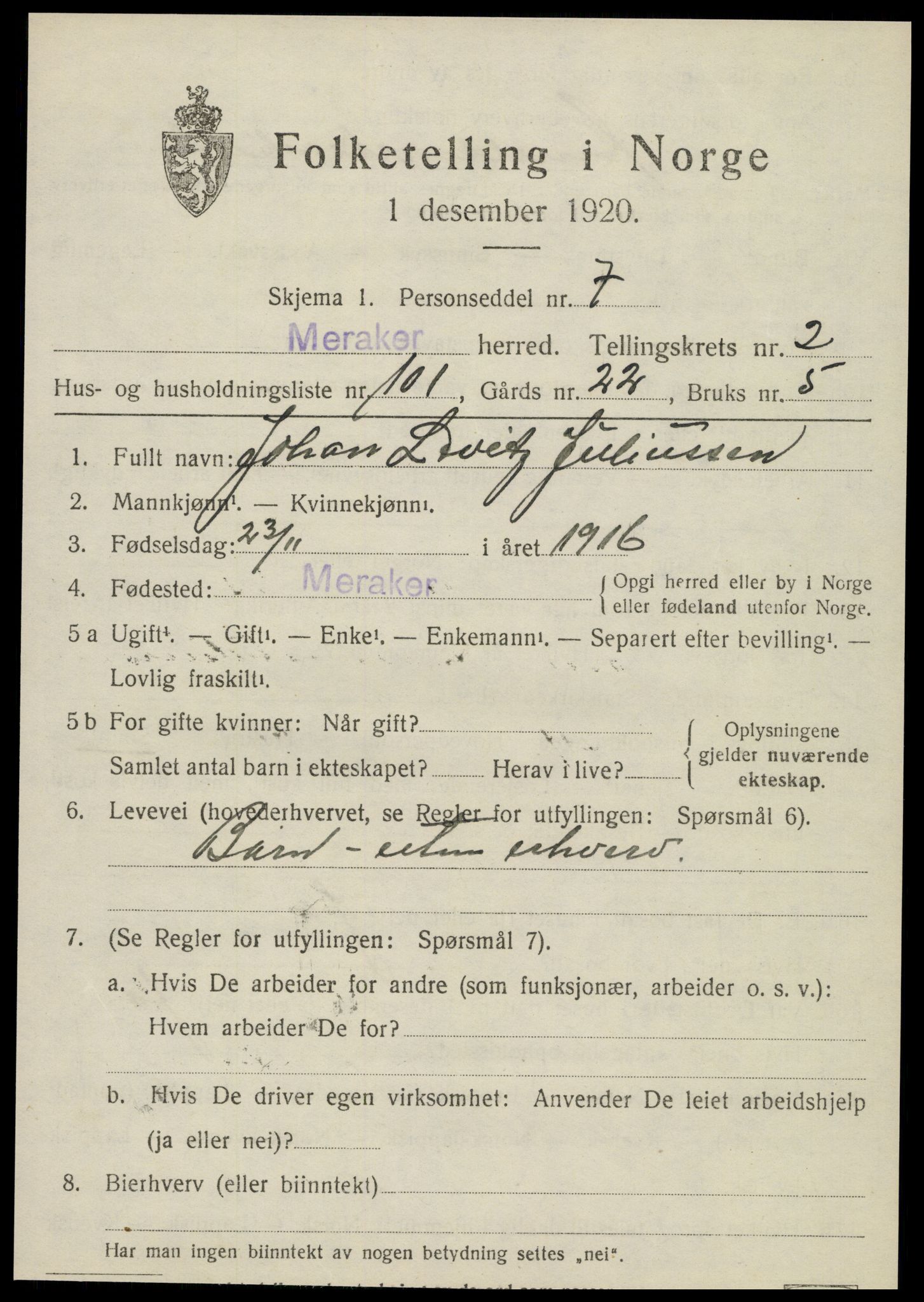 SAT, 1920 census for Meråker, 1920, p. 3088