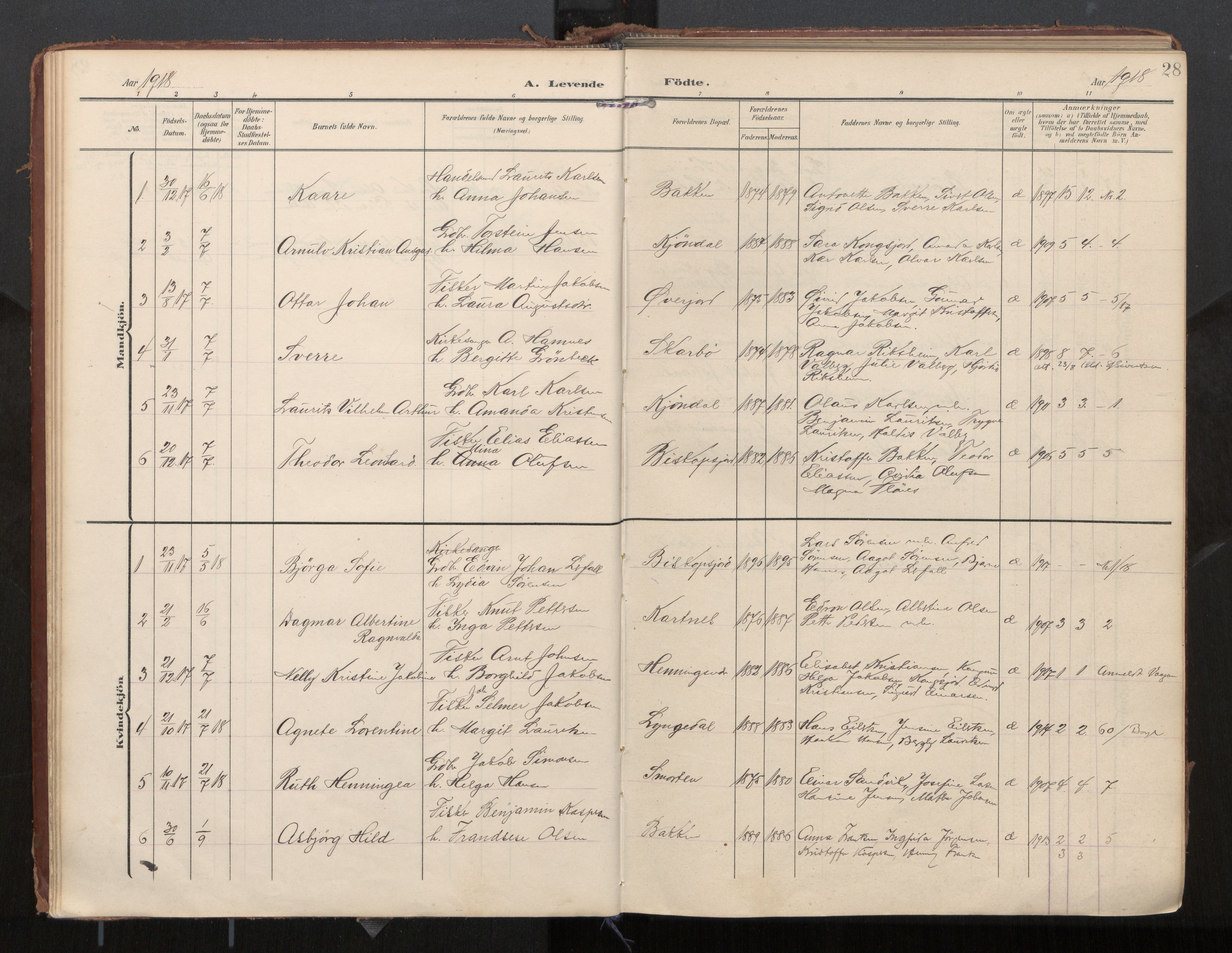 Ministerialprotokoller, klokkerbøker og fødselsregistre - Nordland, SAT/A-1459/884/L1194: Parish register (official) no. 884A02, 1906-1937, p. 28
