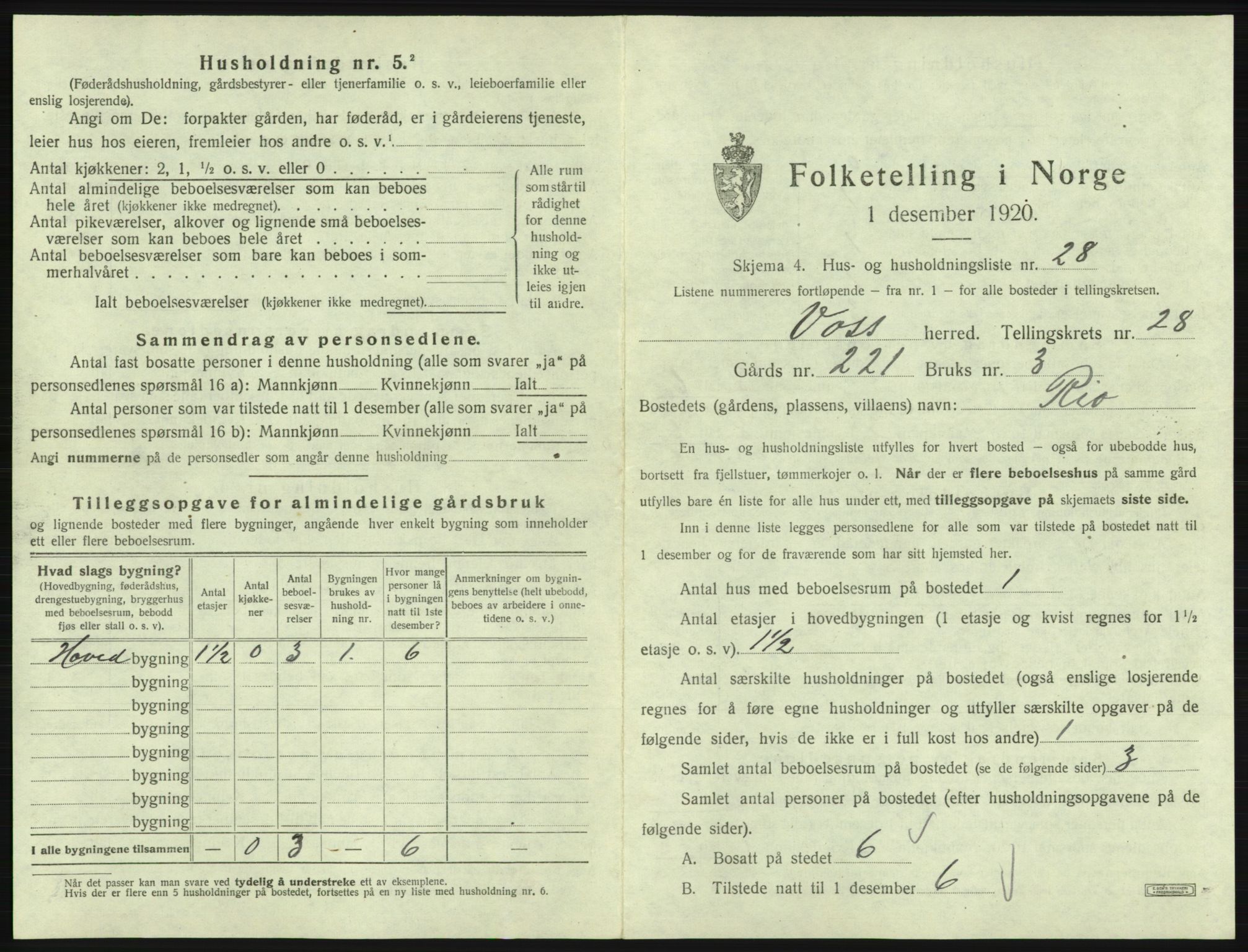 SAB, 1920 census for Voss, 1920, p. 2559