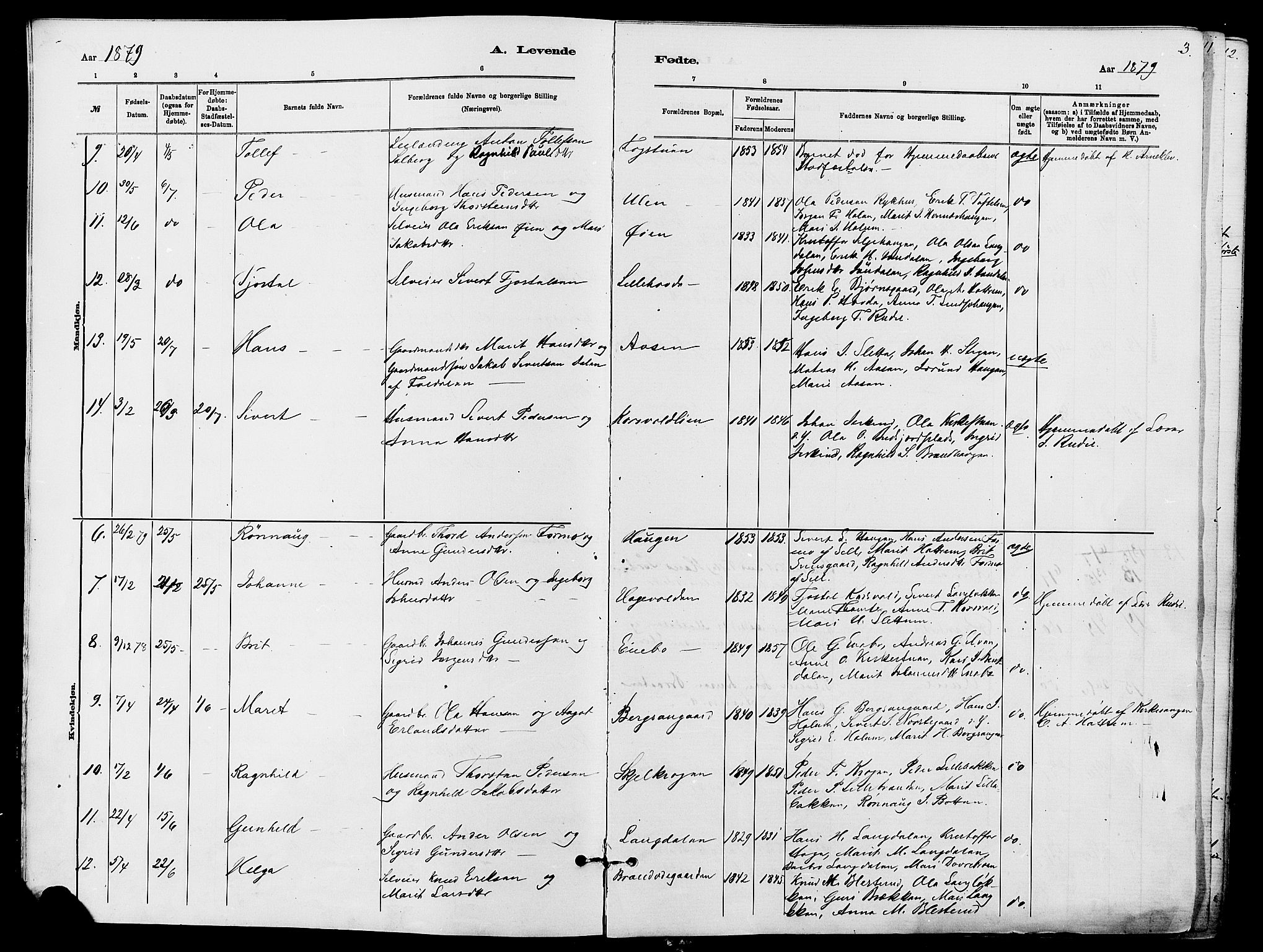 Dovre prestekontor, SAH/PREST-066/H/Ha/Haa/L0002: Parish register (official) no. 2, 1879-1890, p. 3