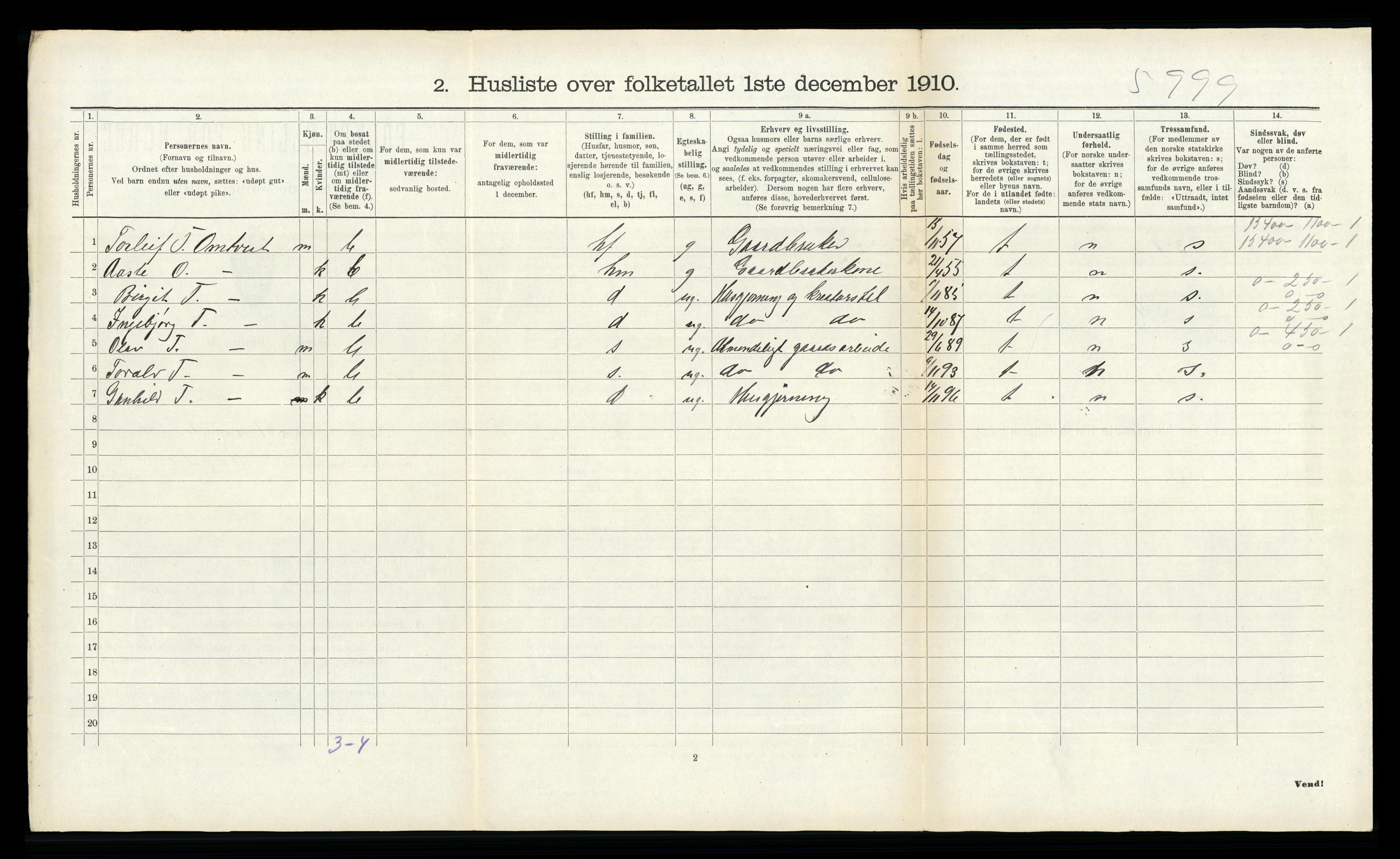 RA, 1910 census for Kviteseid, 1910, p. 1083