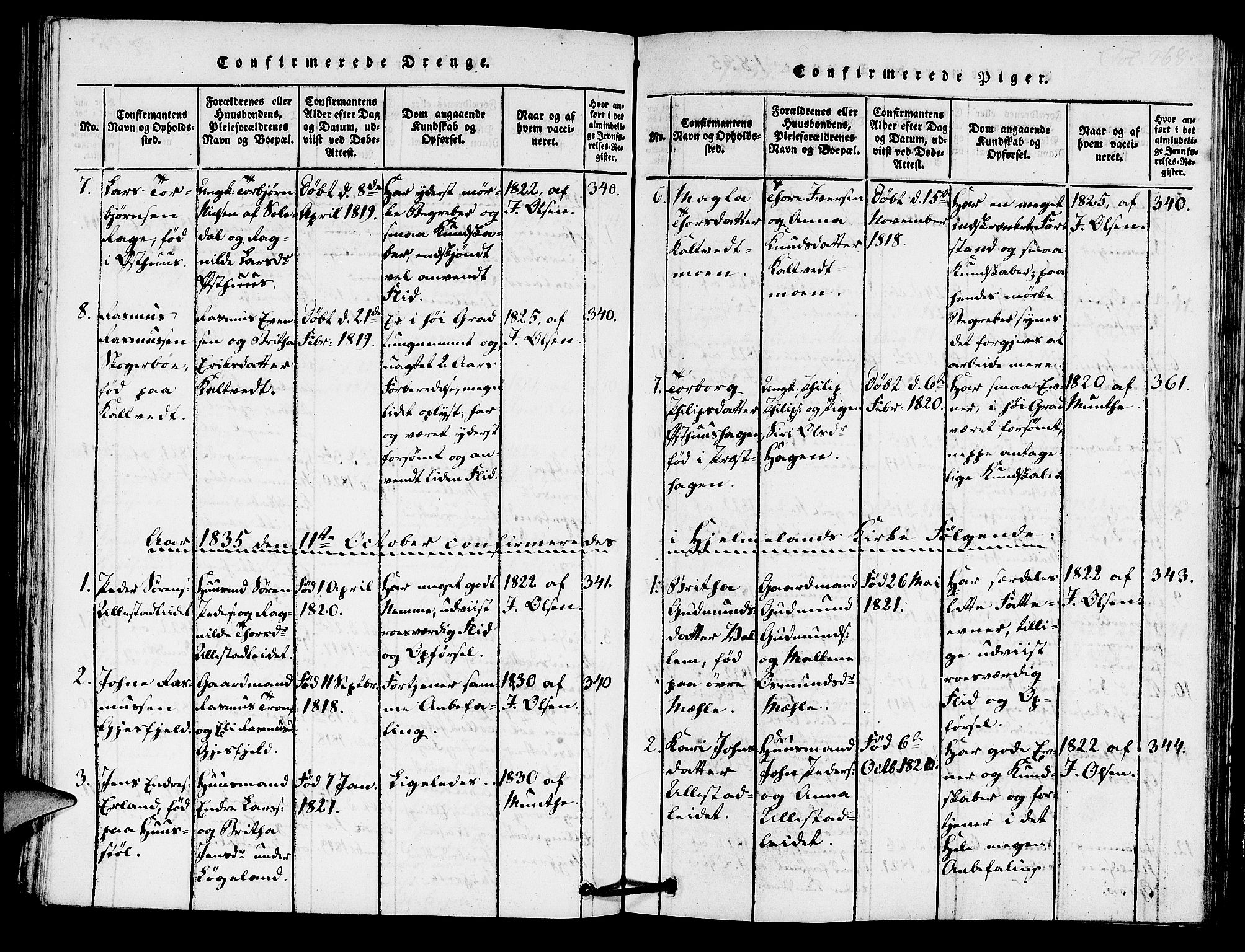 Hjelmeland sokneprestkontor, AV/SAST-A-101843/01/IV/L0005: Parish register (official) no. A 5, 1816-1841, p. 268