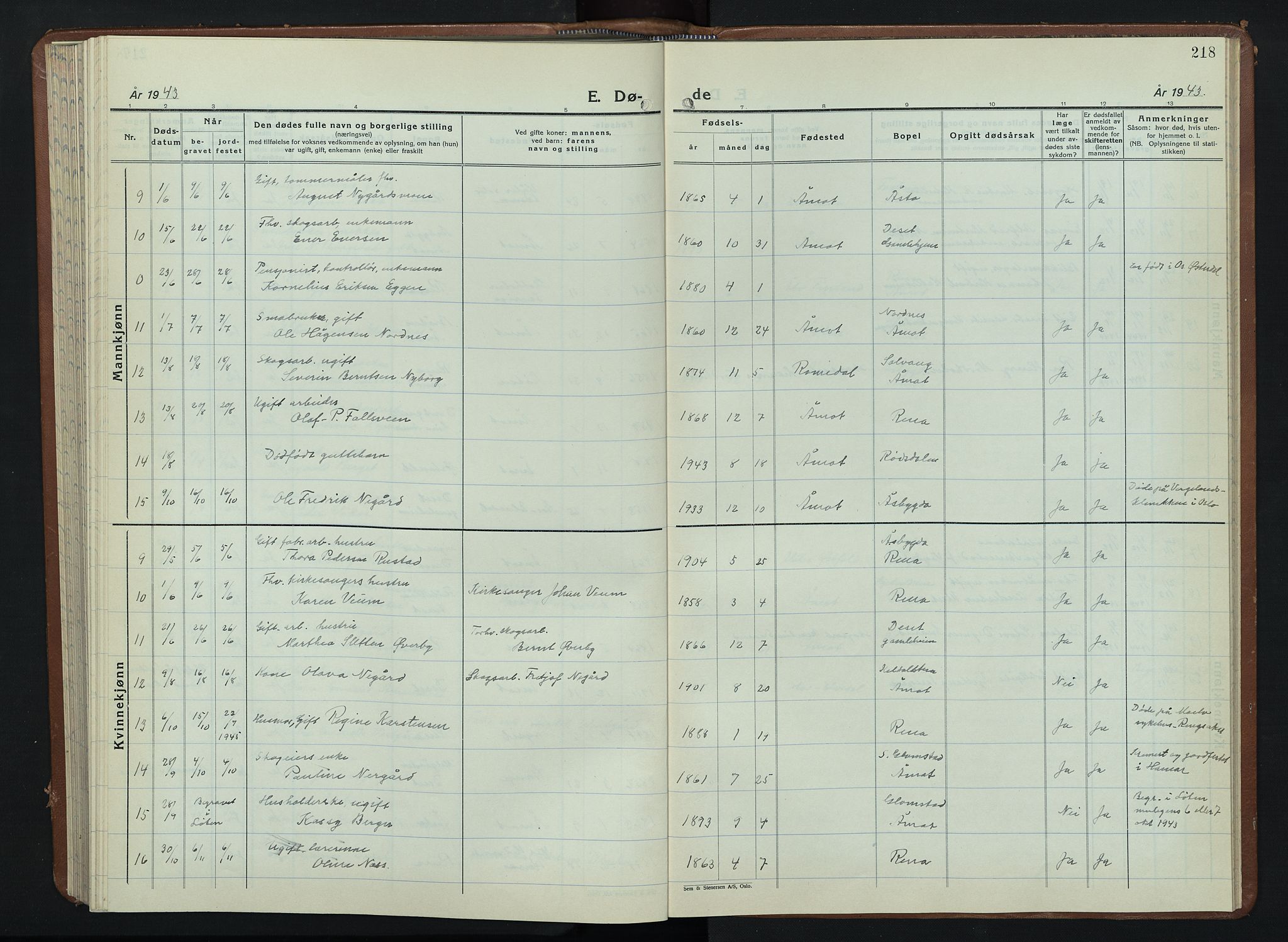 Åmot prestekontor, Hedmark, AV/SAH-PREST-056/H/Ha/Hab/L0008: Parish register (copy) no. 8, 1938-1947, p. 218