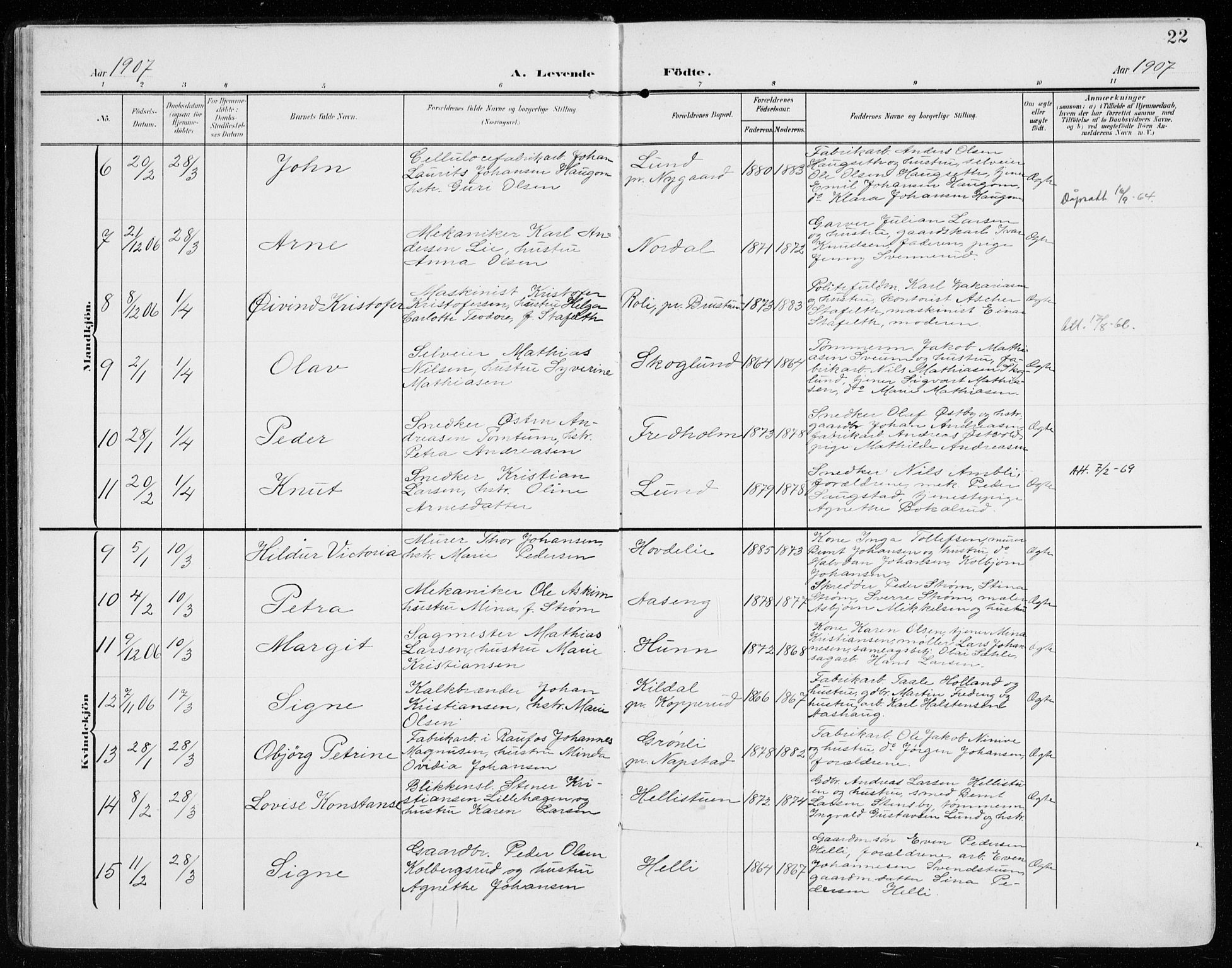 Vardal prestekontor, AV/SAH-PREST-100/H/Ha/Haa/L0016: Parish register (official) no. 16, 1904-1916, p. 22