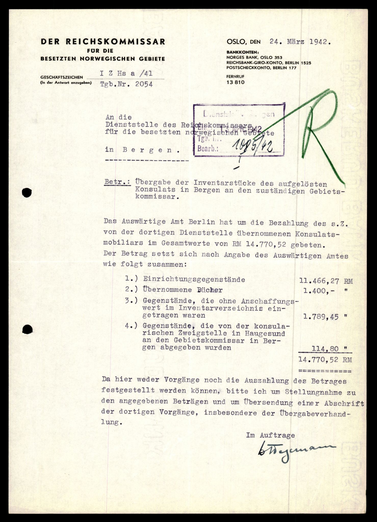 Forsvarets Overkommando. 2 kontor. Arkiv 11.4. Spredte tyske arkivsaker, AV/RA-RAFA-7031/D/Dar/Darc/L0021: FO.II. Tyske konsulater, 1929-1940, p. 106
