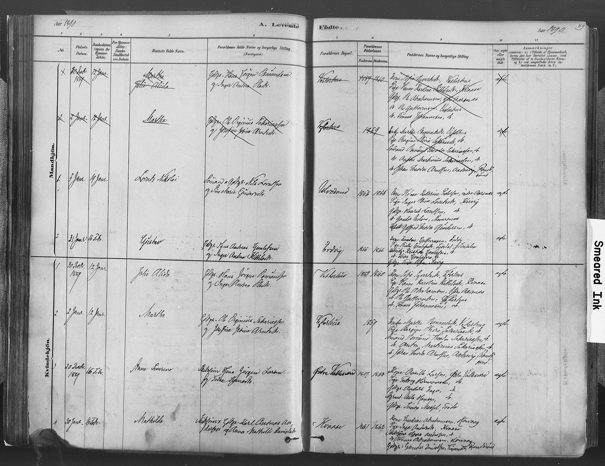 Høvåg sokneprestkontor, AV/SAK-1111-0025/F/Fa/L0005: Parish register (official) no. A 5, 1878-1893, p. 89