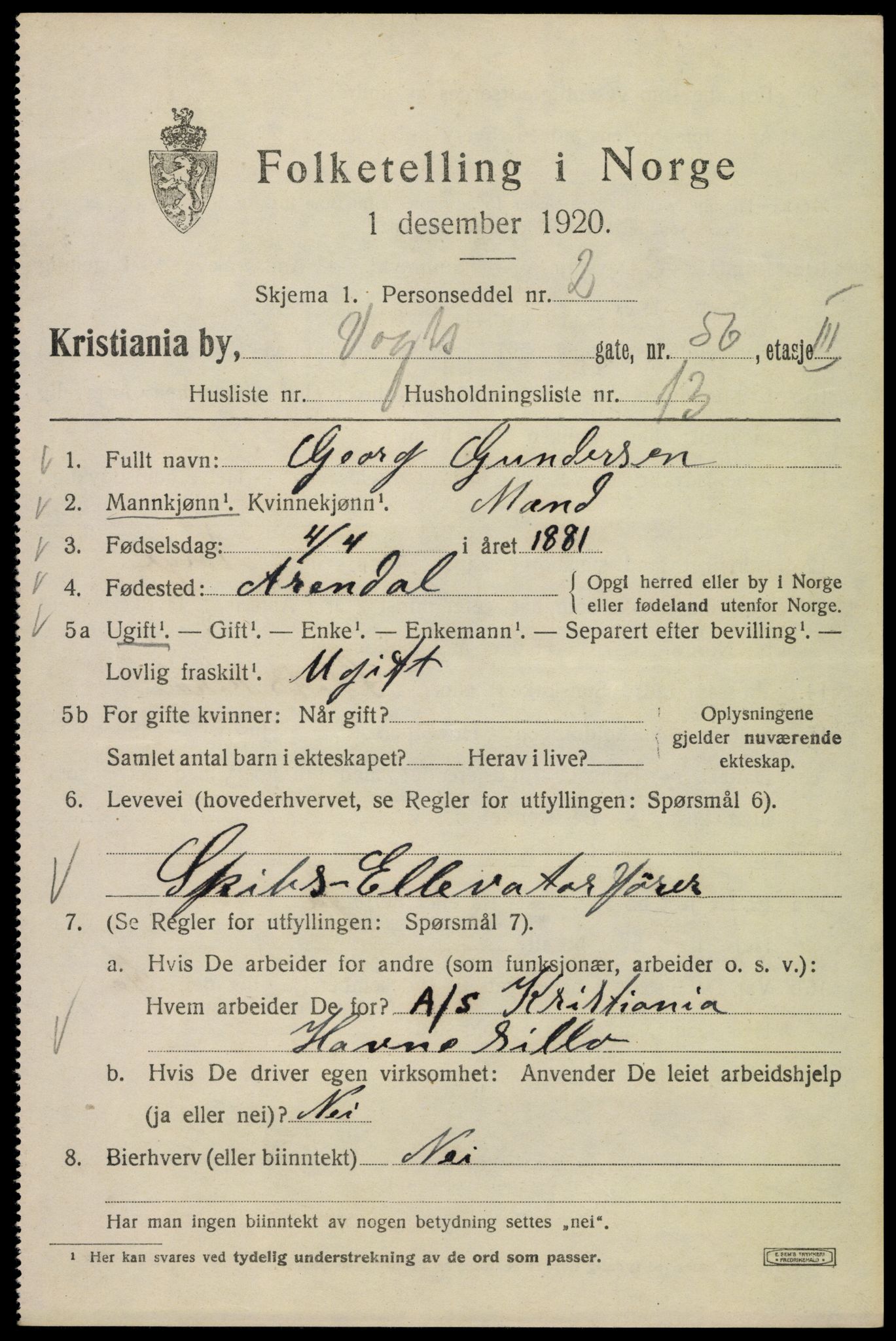 SAO, 1920 census for Kristiania, 1920, p. 643001