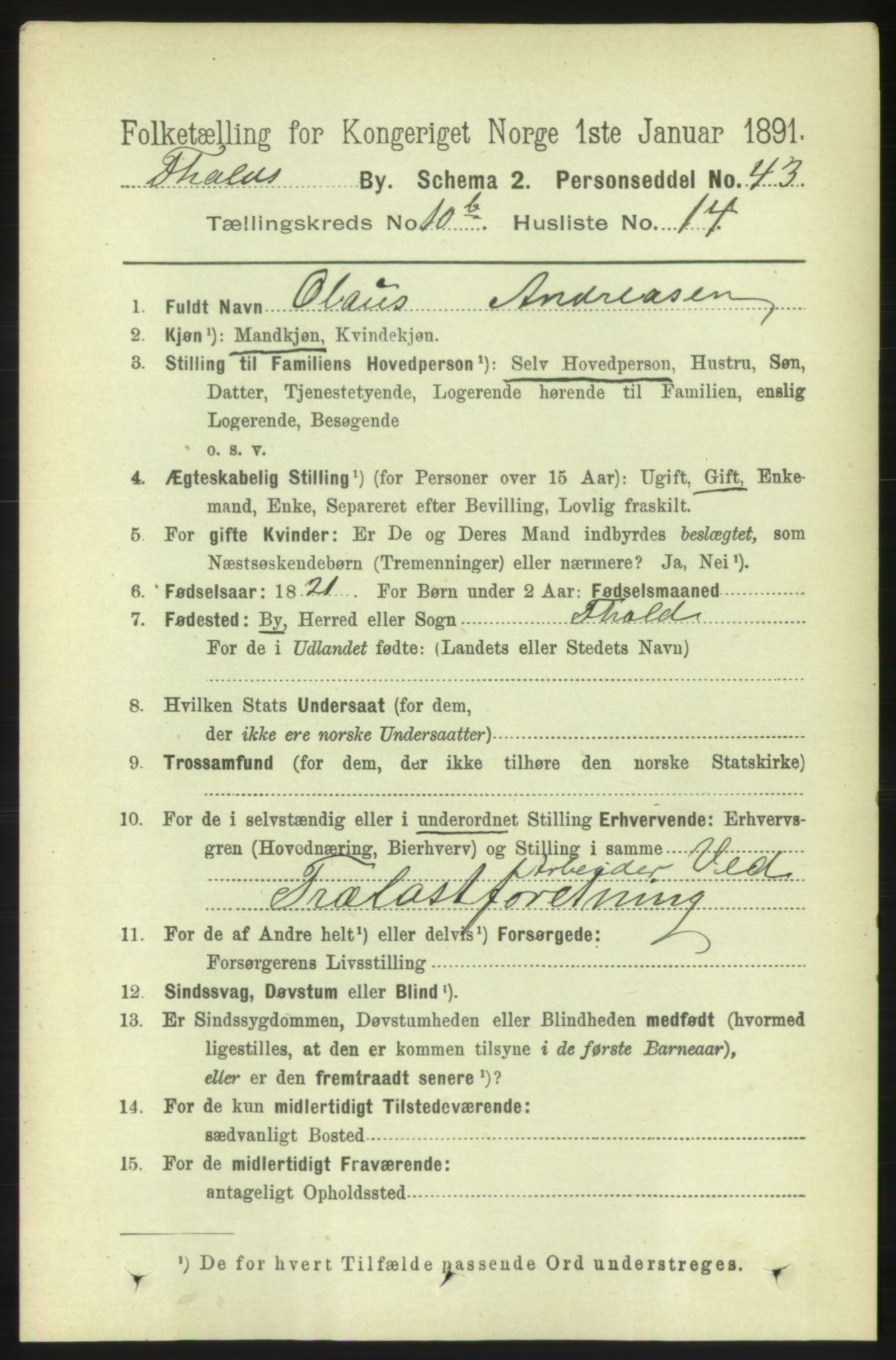 RA, 1891 census for 0101 Fredrikshald, 1891, p. 7523