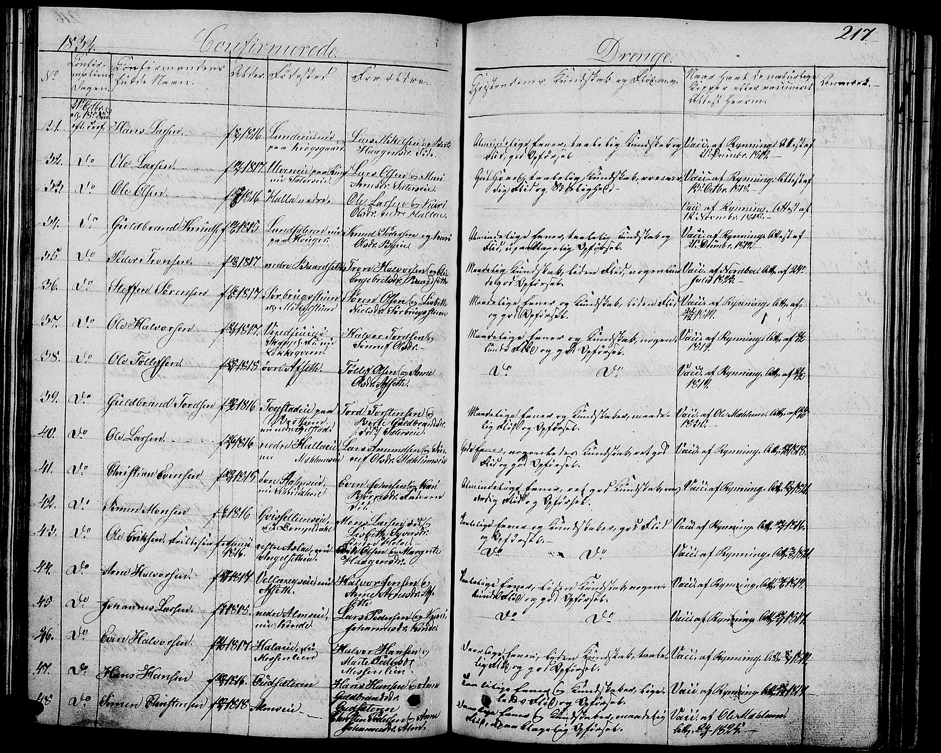 Ringsaker prestekontor, AV/SAH-PREST-014/L/La/L0004: Parish register (copy) no. 4, 1827-1838, p. 217