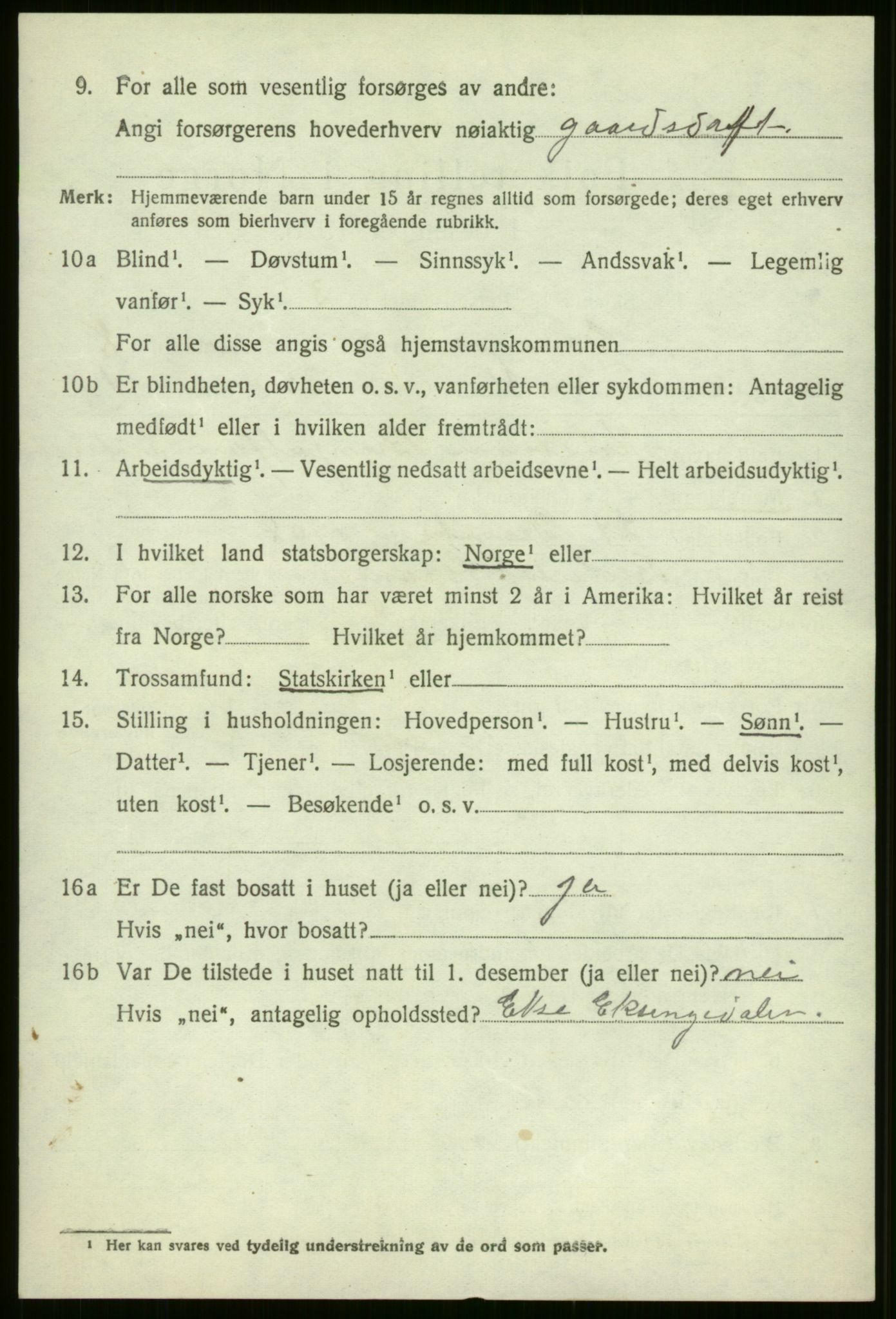 SAB, 1920 census for Evanger, 1920, p. 2484