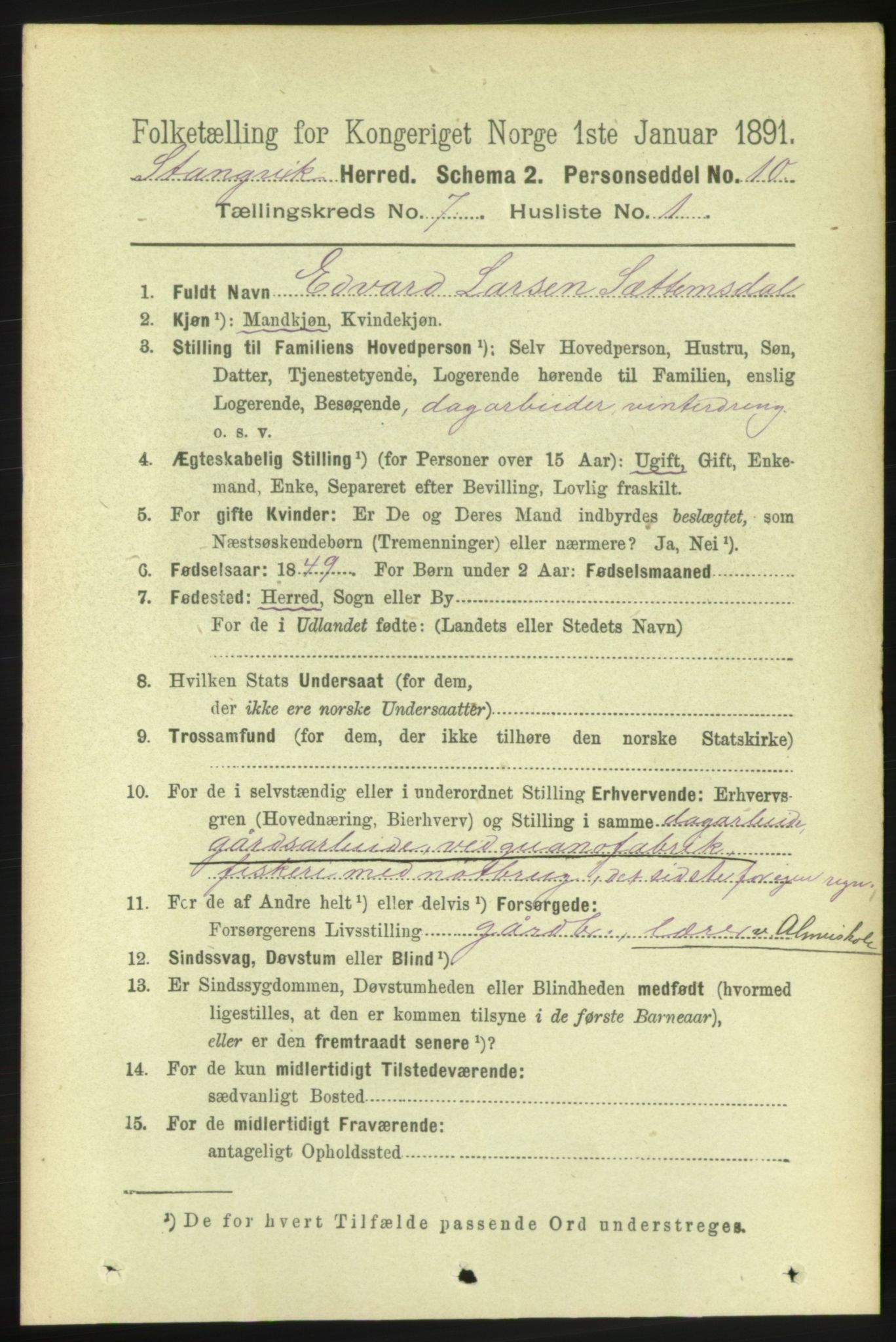 RA, 1891 census for 1564 Stangvik, 1891, p. 3022