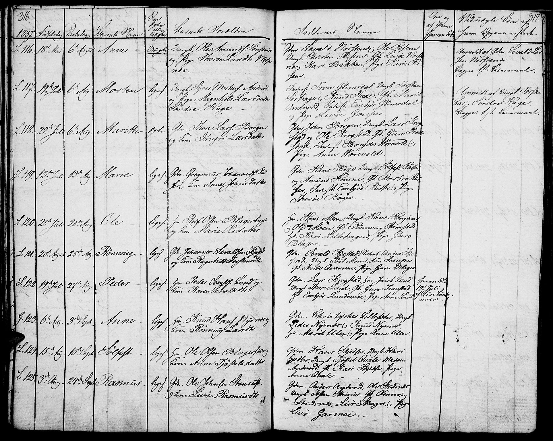 Lom prestekontor, AV/SAH-PREST-070/K/L0005: Parish register (official) no. 5, 1825-1837, p. 316-317