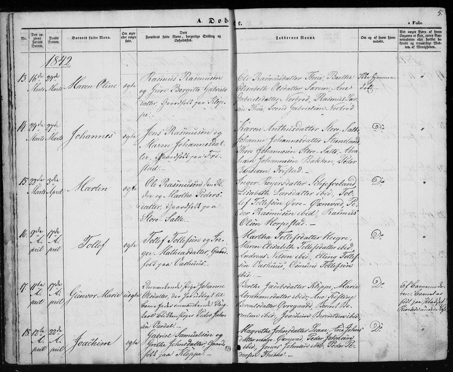 Klepp sokneprestkontor, SAST/A-101803/001/3/30BA/L0004: Parish register (official) no. A 4, 1842-1852, p. 5