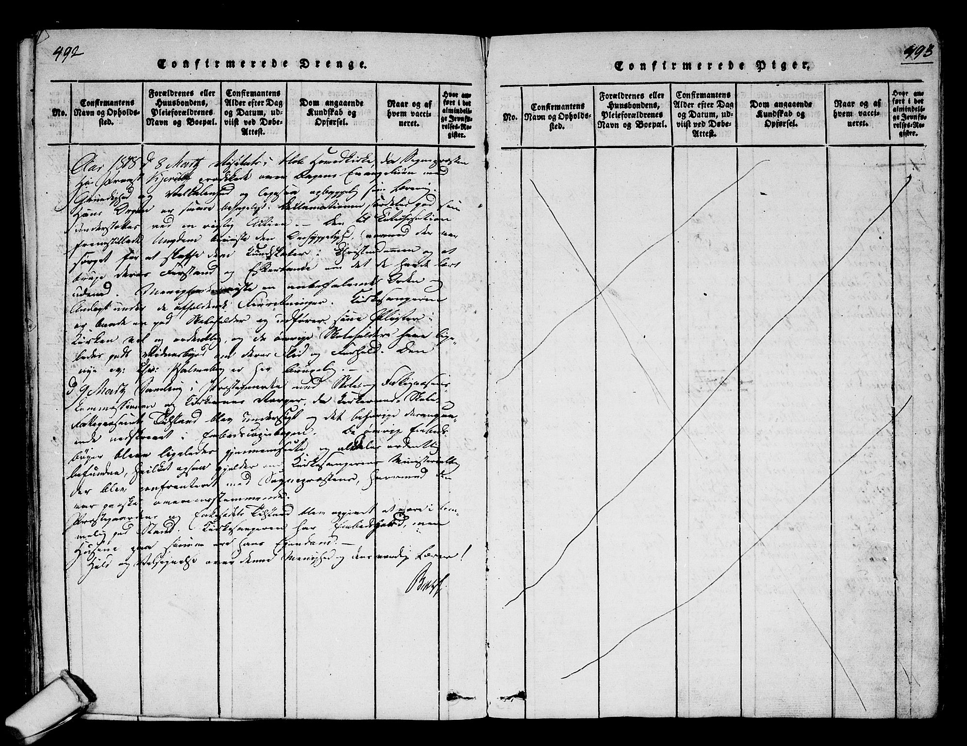 Hole kirkebøker, AV/SAKO-A-228/F/Fa/L0004: Parish register (official) no. I 4, 1814-1833, p. 492-493