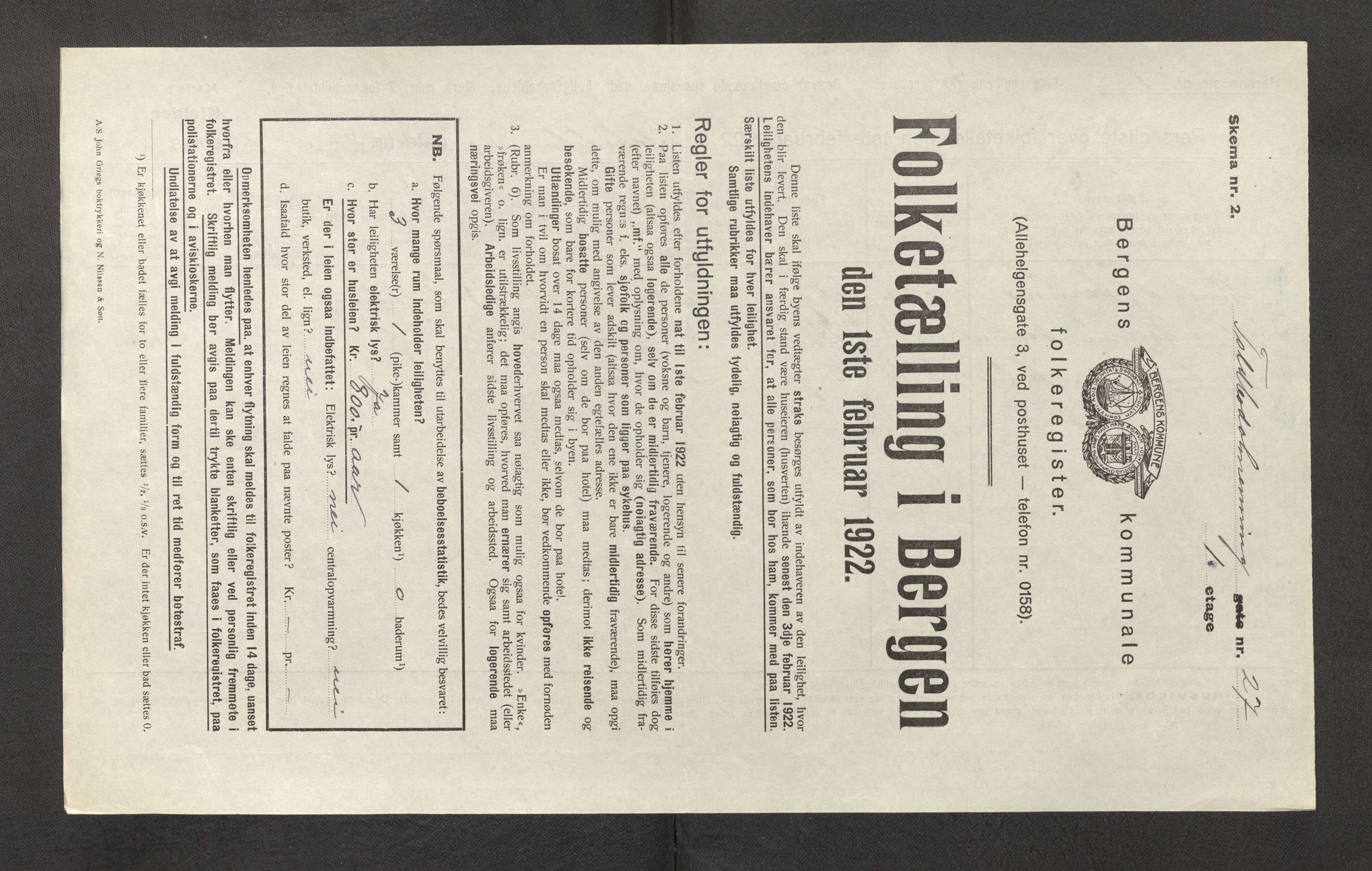 SAB, Municipal Census 1922 for Bergen, 1922, p. 44149