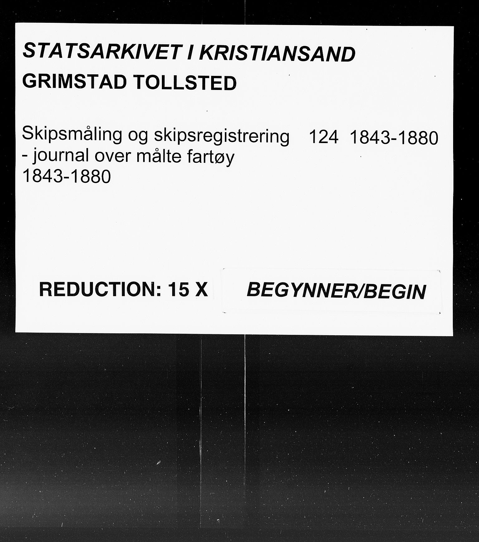 Grimstad tollsted, AV/SAK-1351-0006/H/Ha/L0124: Journal over målte fartøyer, 1843-1880