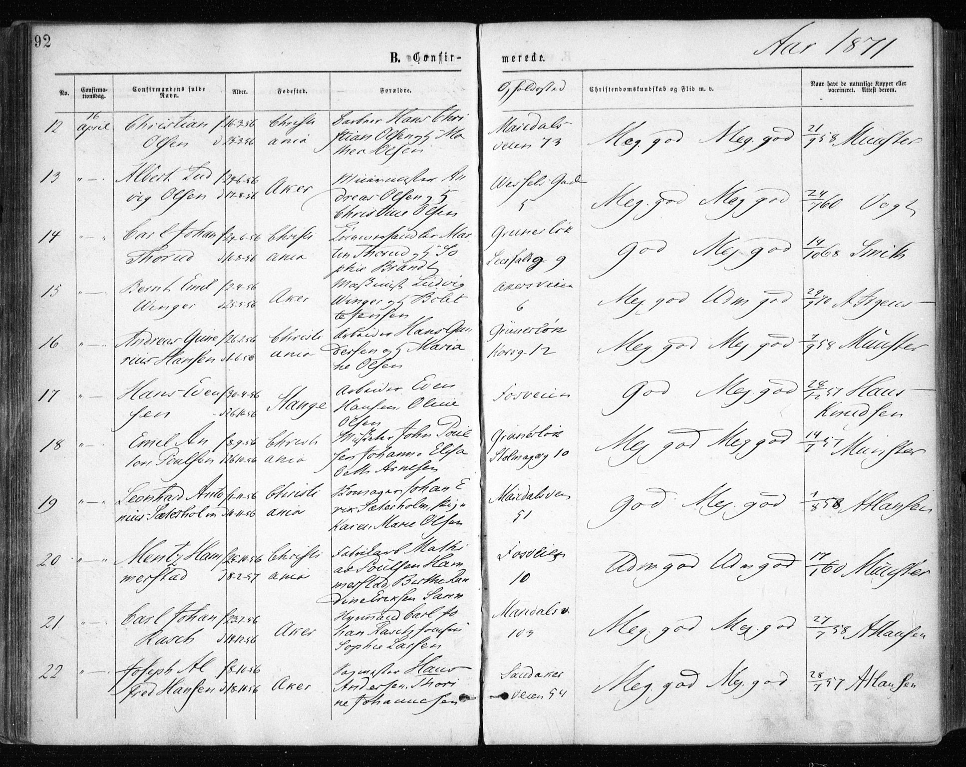 Gamle Aker prestekontor Kirkebøker, SAO/A-10617a/F/L0003: Parish register (official) no. 3, 1865-1873, p. 92
