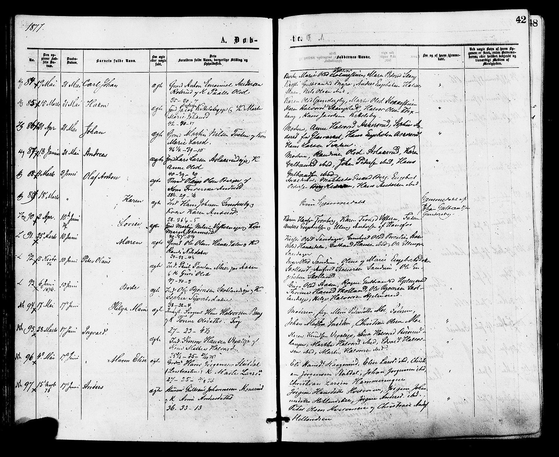 Norderhov kirkebøker, AV/SAKO-A-237/F/Fa/L0015: Parish register (official) no. 15, 1875-1884, p. 42