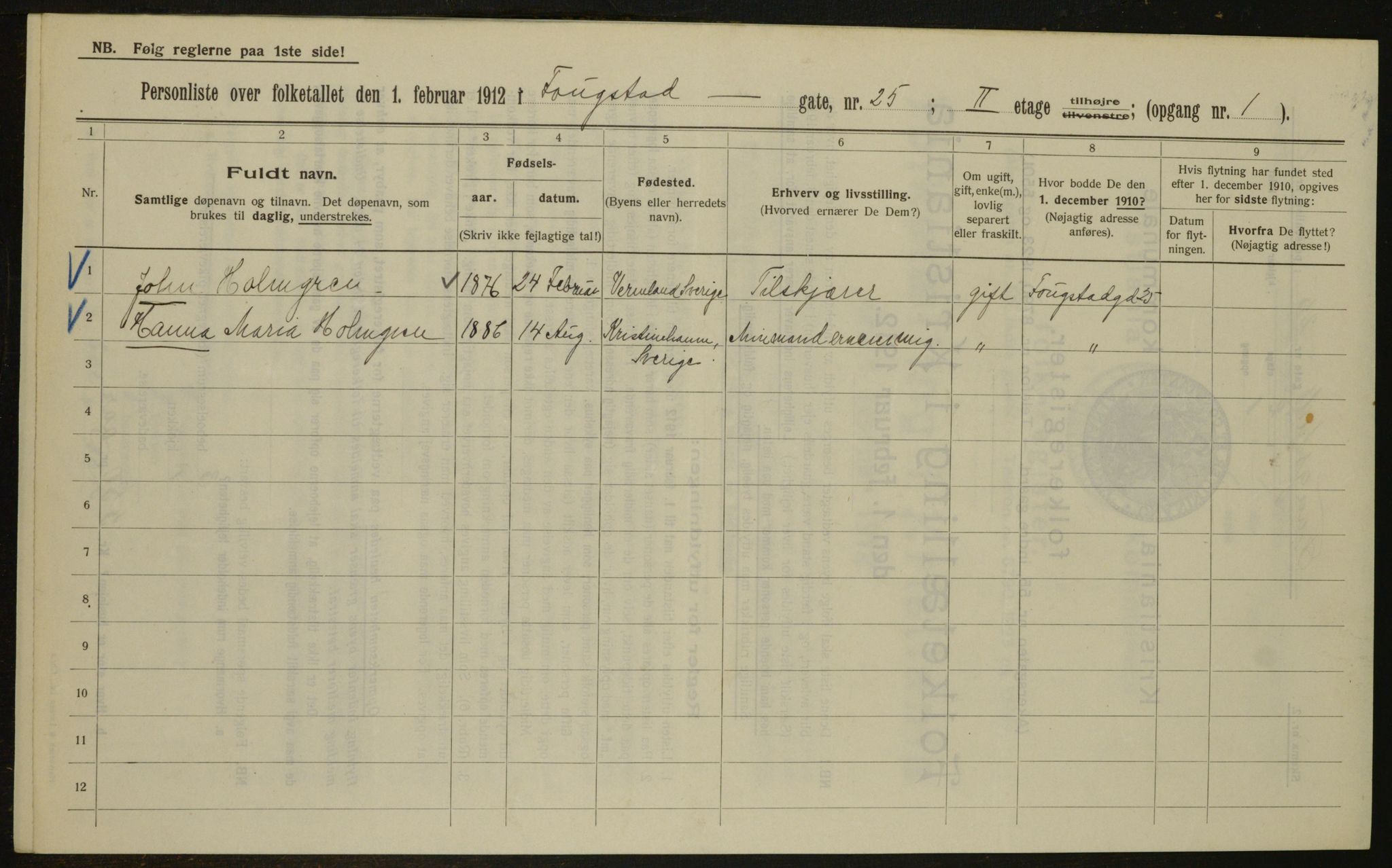 OBA, Municipal Census 1912 for Kristiania, 1912, p. 25420