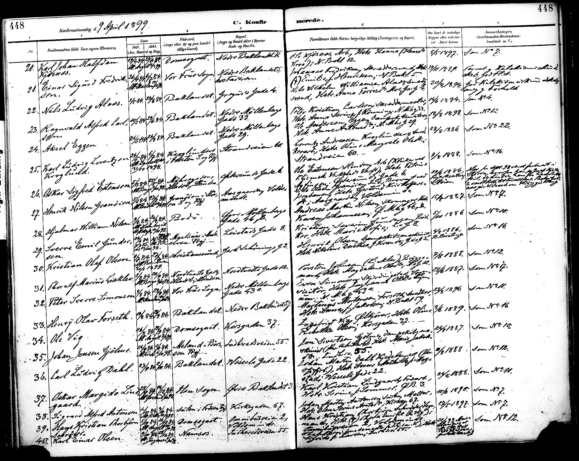 Ministerialprotokoller, klokkerbøker og fødselsregistre - Sør-Trøndelag, SAT/A-1456/604/L0197: Parish register (official) no. 604A18, 1893-1900, p. 448