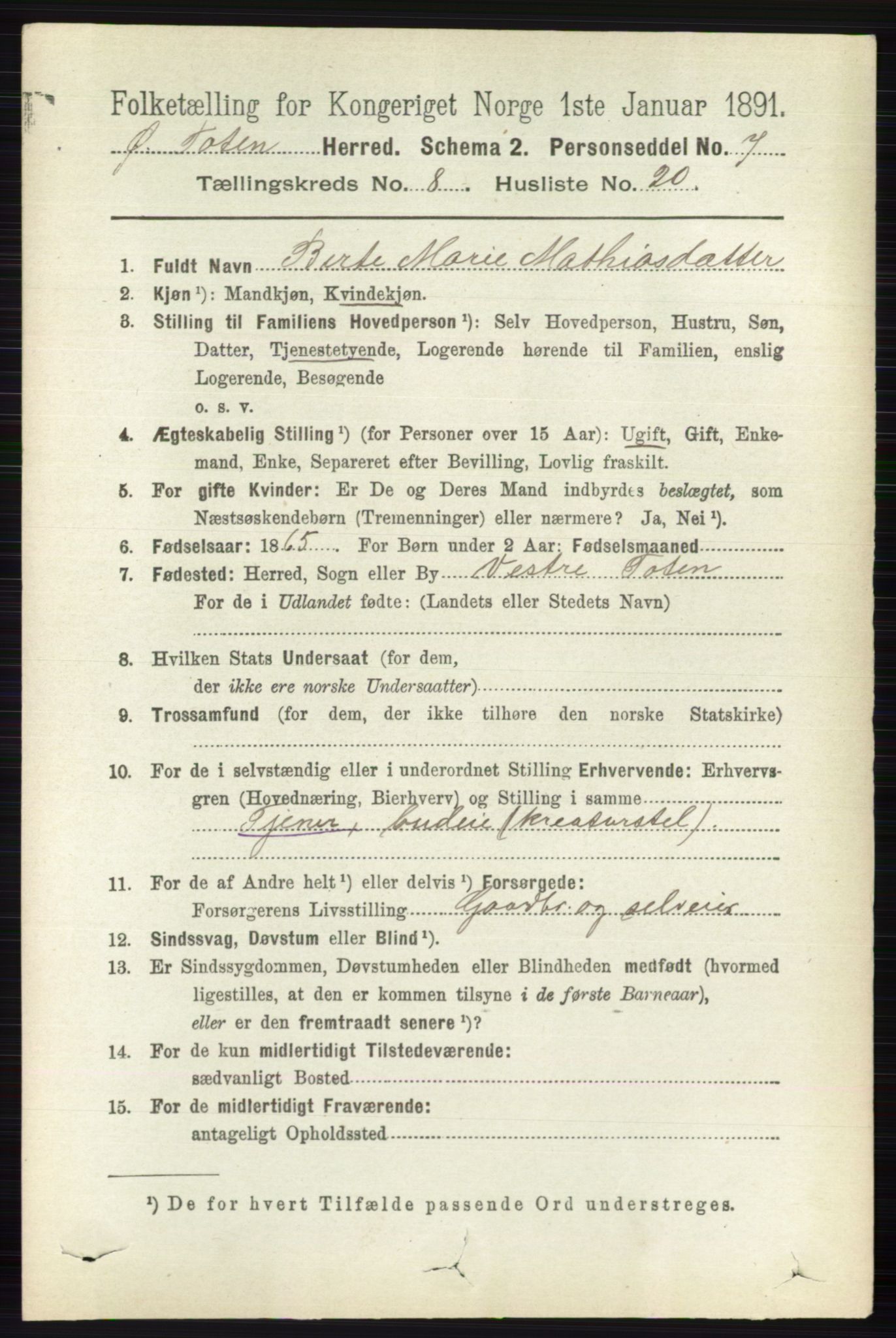 RA, 1891 census for 0528 Østre Toten, 1891, p. 5120