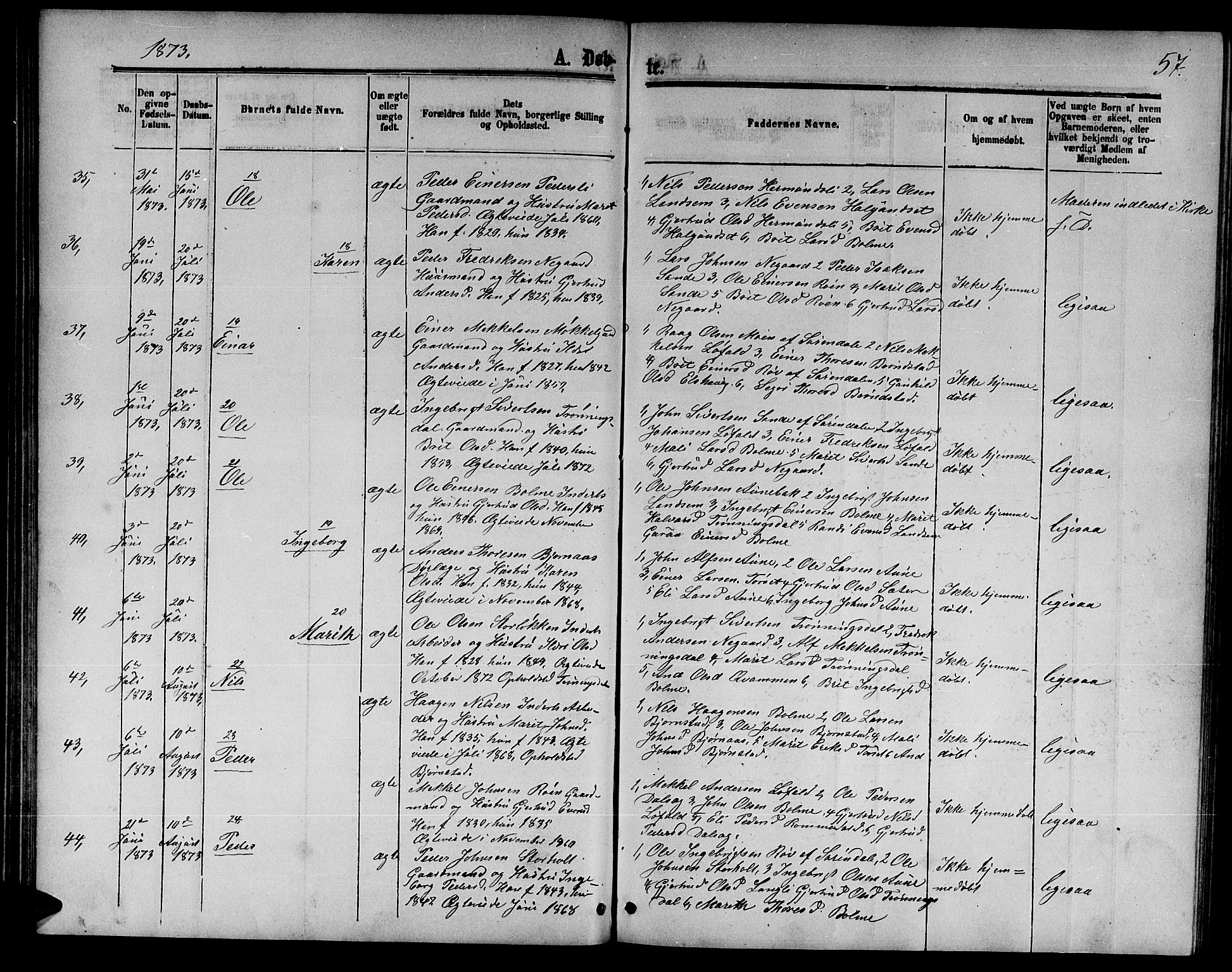 Ministerialprotokoller, klokkerbøker og fødselsregistre - Møre og Romsdal, AV/SAT-A-1454/598/L1076: Parish register (copy) no. 598C01, 1867-1878, p. 57