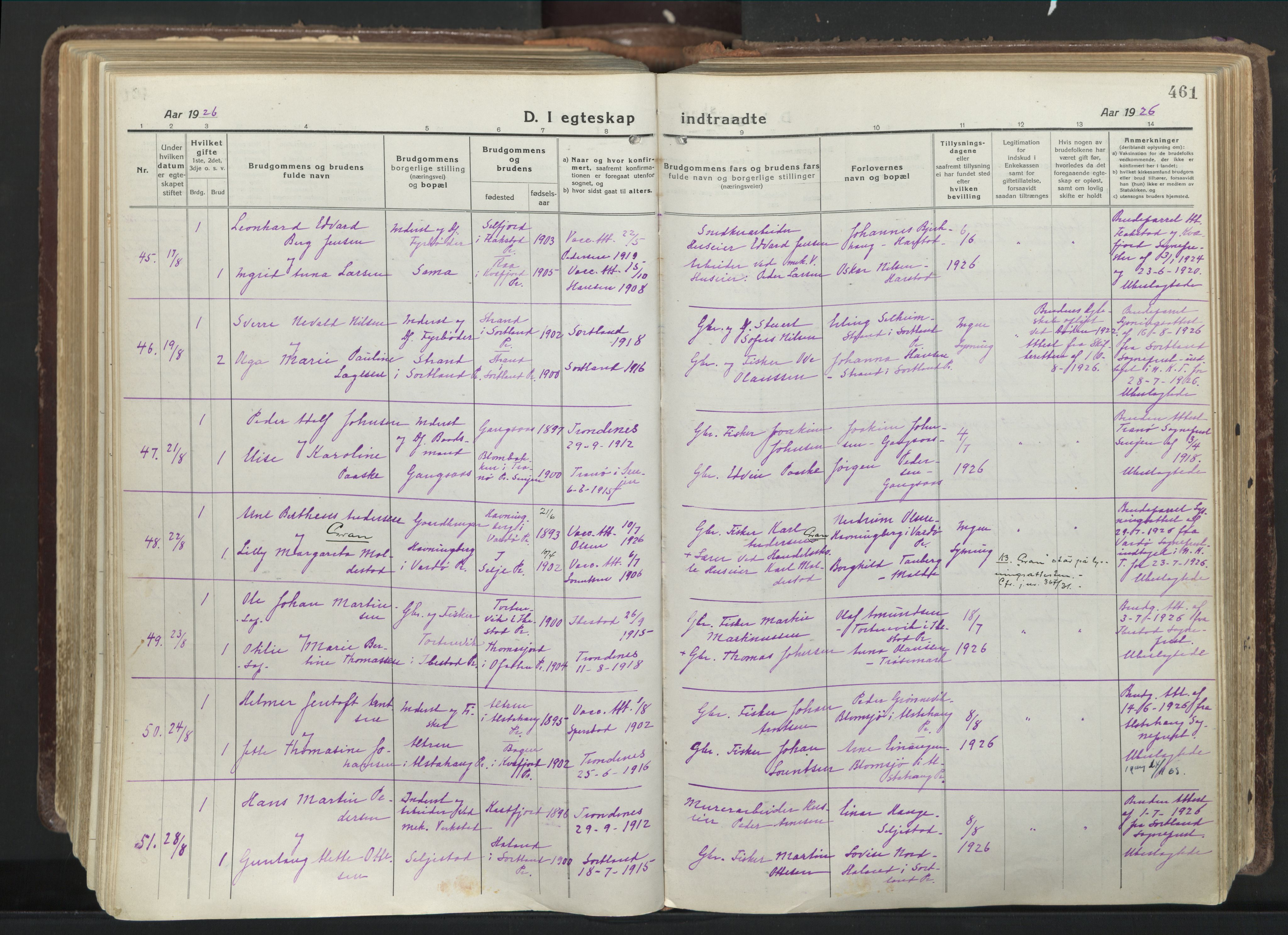 Trondenes sokneprestkontor, AV/SATØ-S-1319/H/Ha/L0019kirke: Parish register (official) no. 19, 1919-1928, p. 461