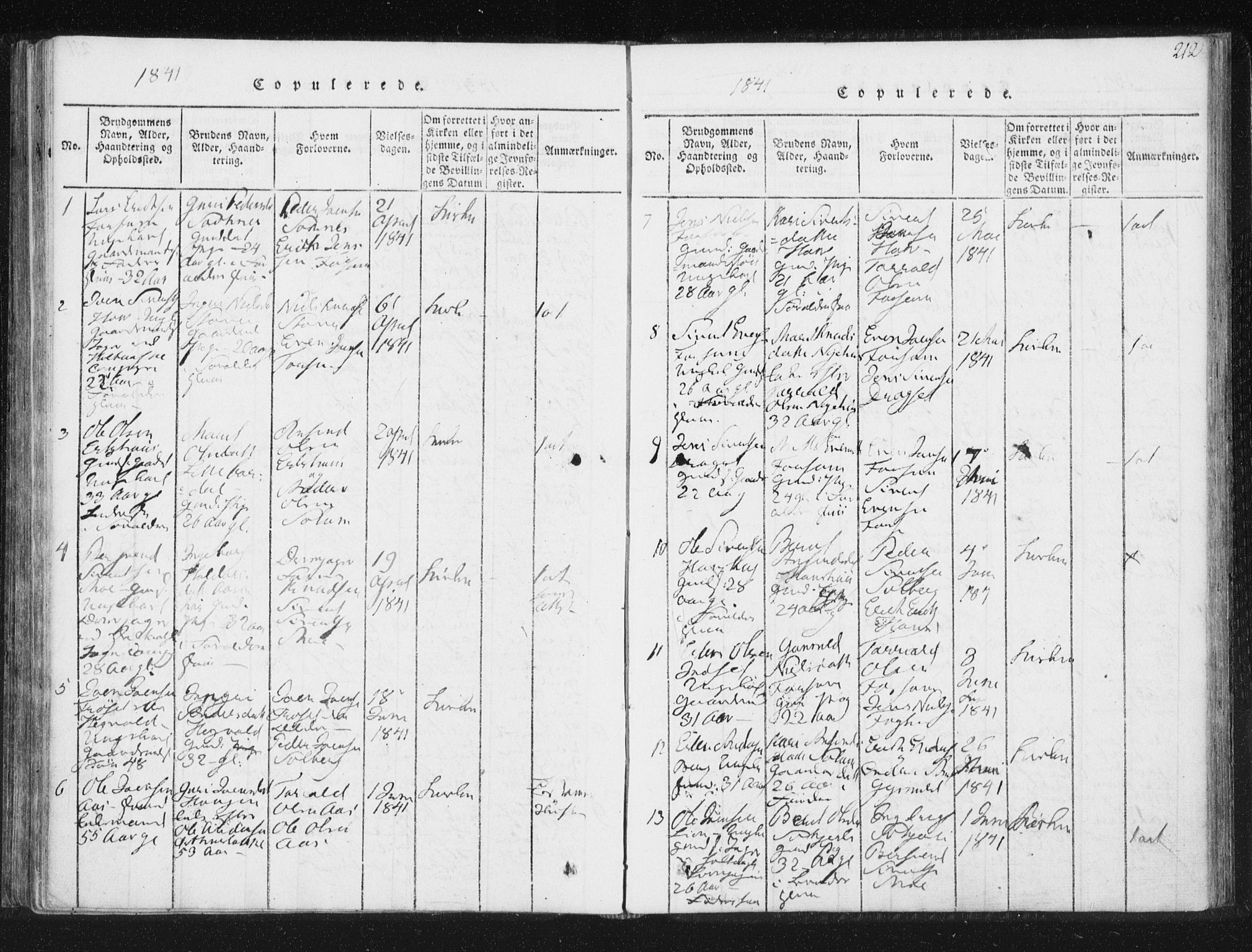 Ministerialprotokoller, klokkerbøker og fødselsregistre - Sør-Trøndelag, AV/SAT-A-1456/689/L1037: Parish register (official) no. 689A02, 1816-1842, p. 212