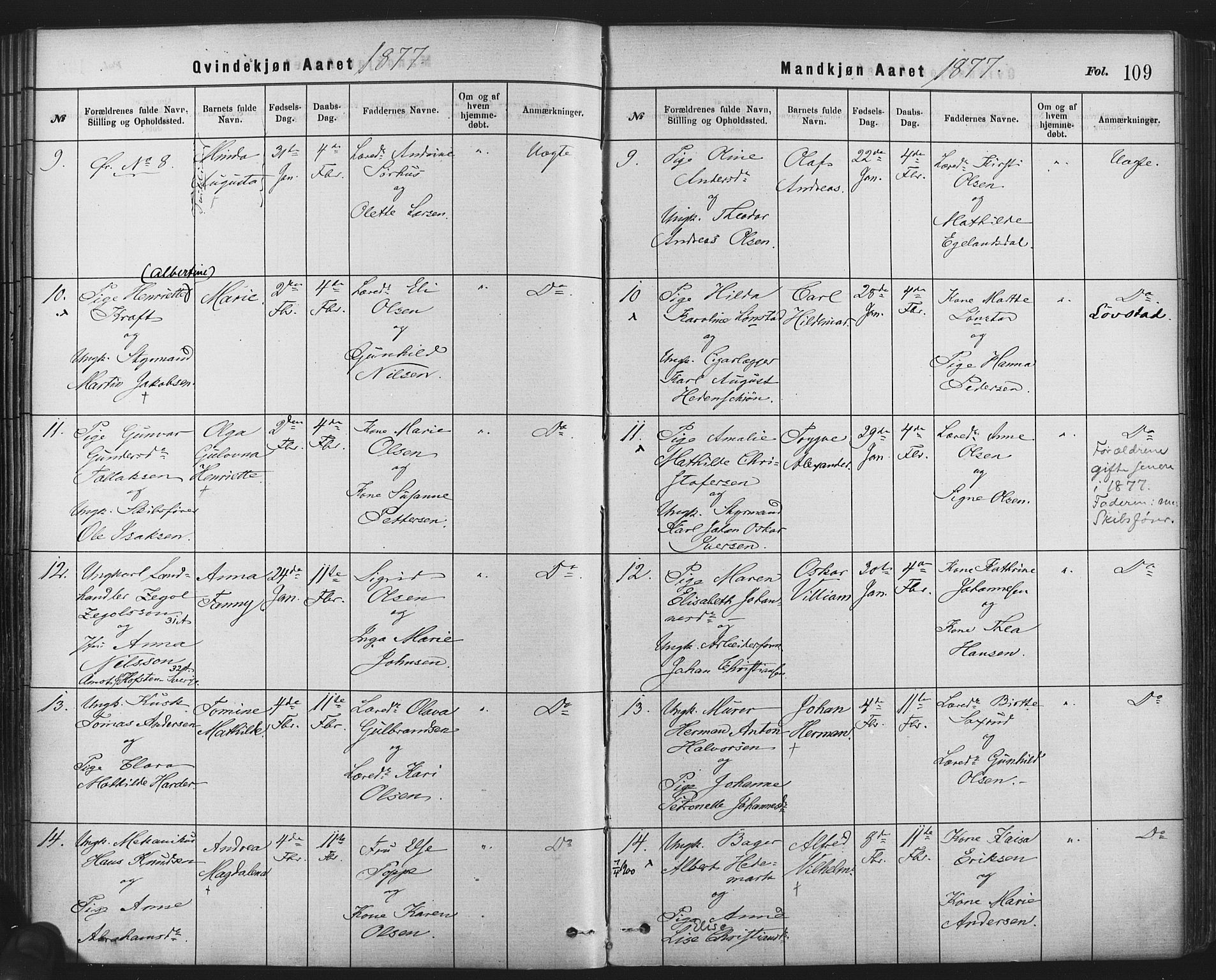 Rikshospitalet prestekontor Kirkebøker, AV/SAO-A-10309b/F/L0006: Parish register (official) no. 6, 1871-1885, p. 109