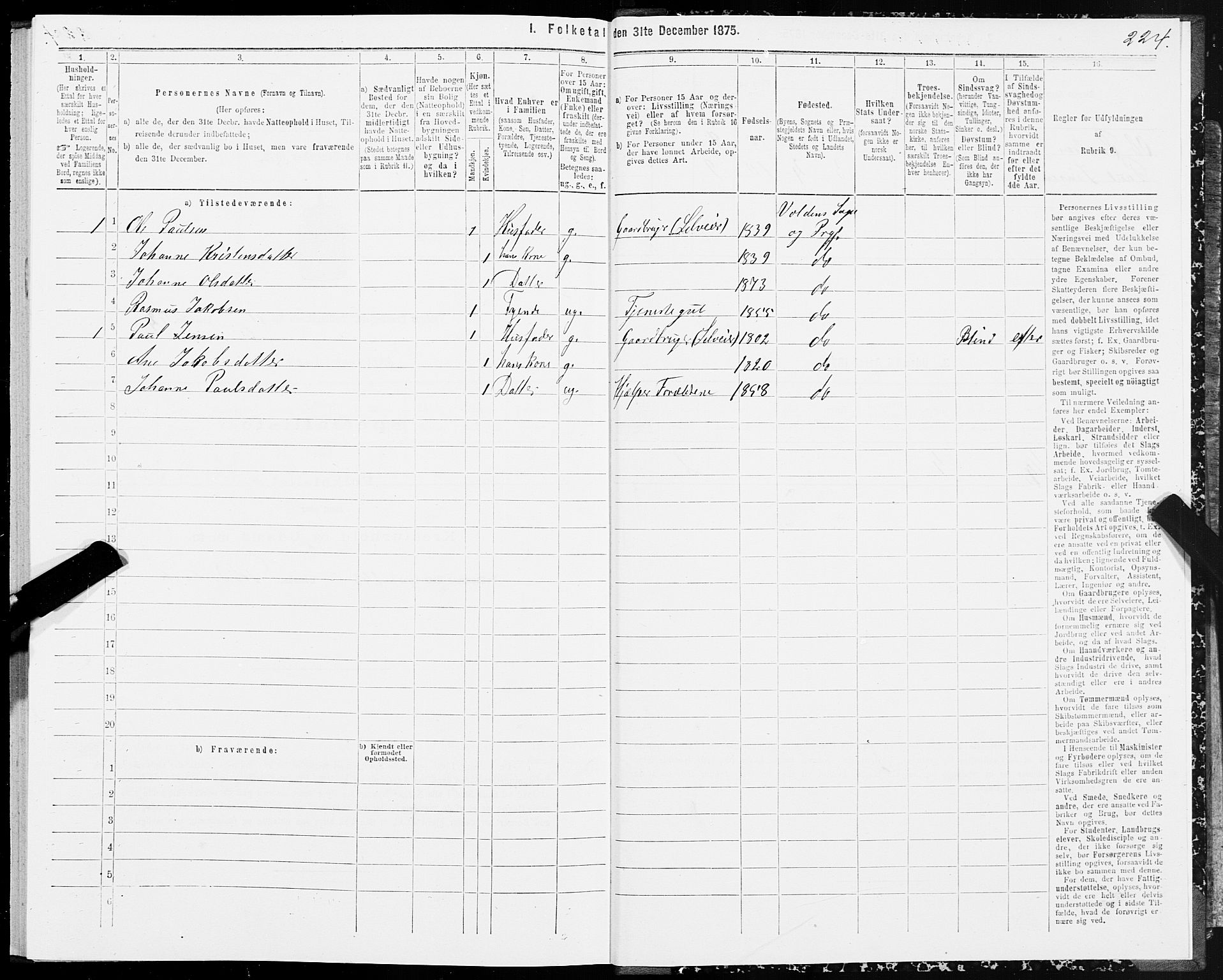 SAT, 1875 census for 1519P Volda, 1875, p. 6224